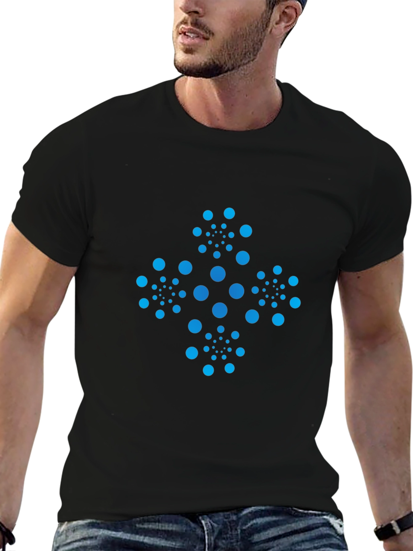 Geometric Dot Pattern Black Tee