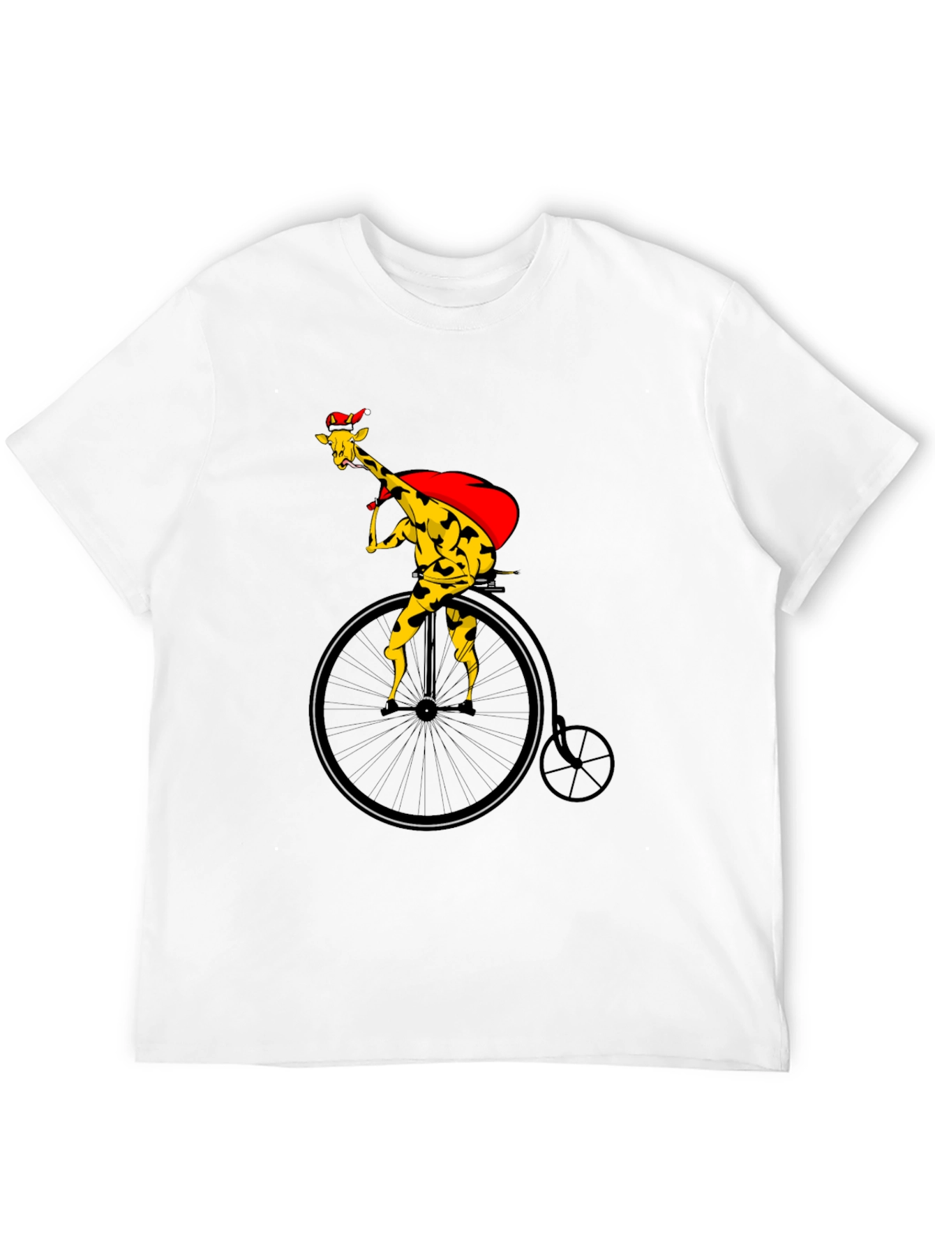 Giraffe Santa on Bike Graphic Tee - Black