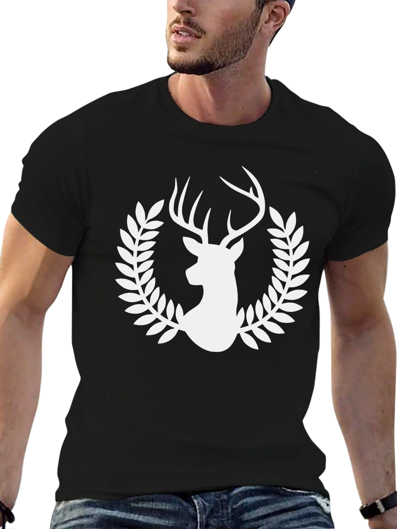 Deer Laurel Wreath Graphic T-Shirt