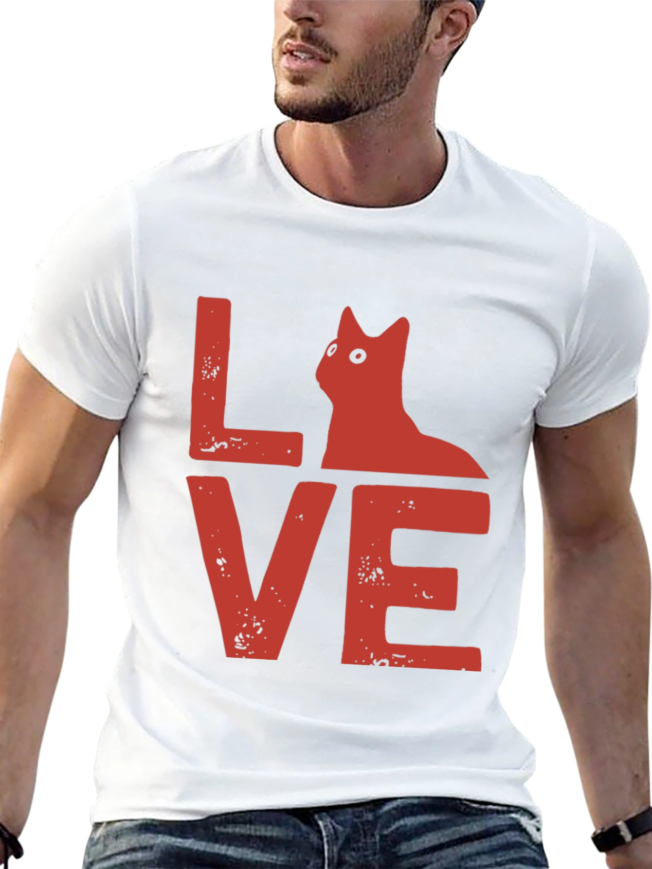 Love Cat Graphic Tee - Soft Black Cotton T-Shirt