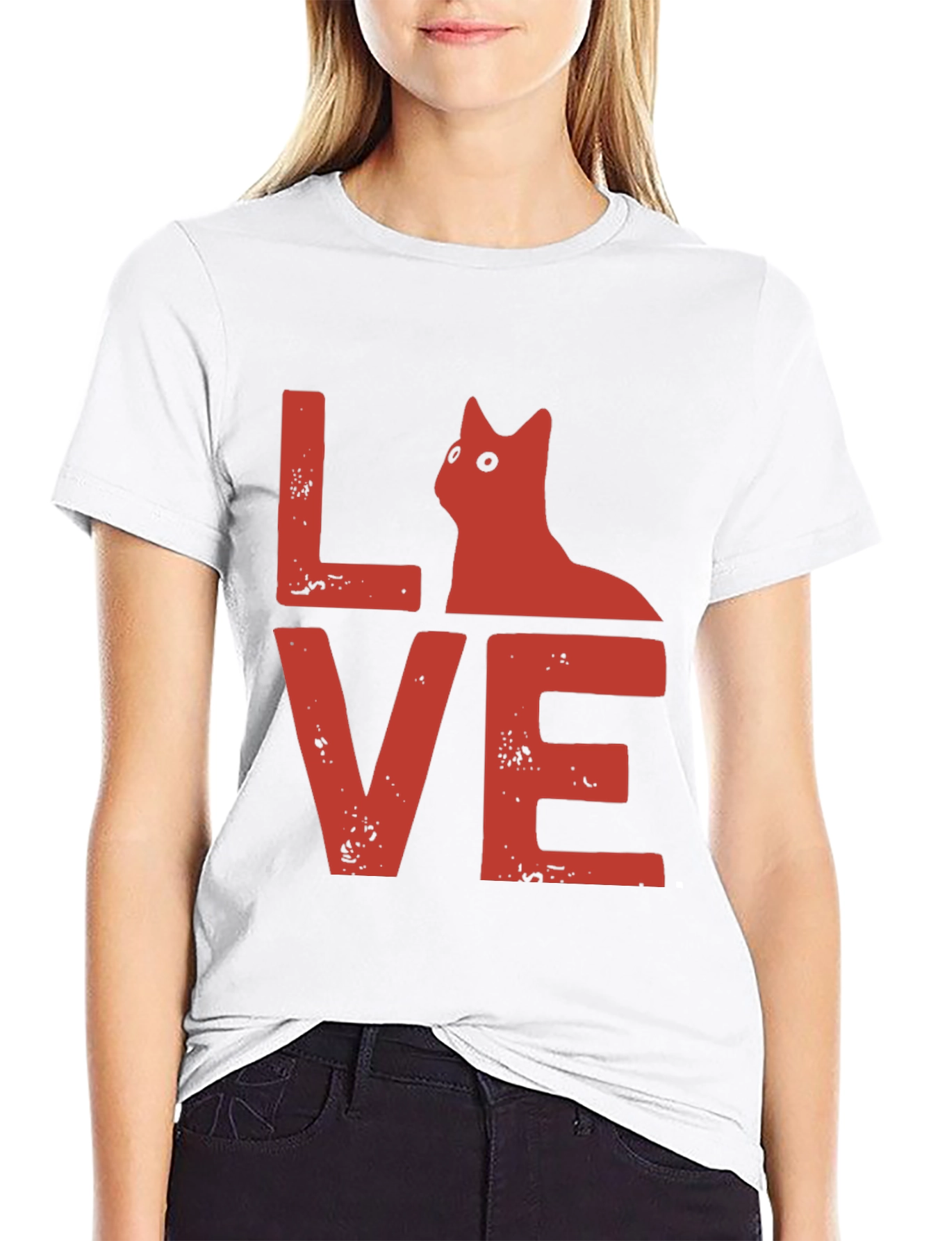 Love Cat Graphic Tee - Soft Black Cotton T-Shirt