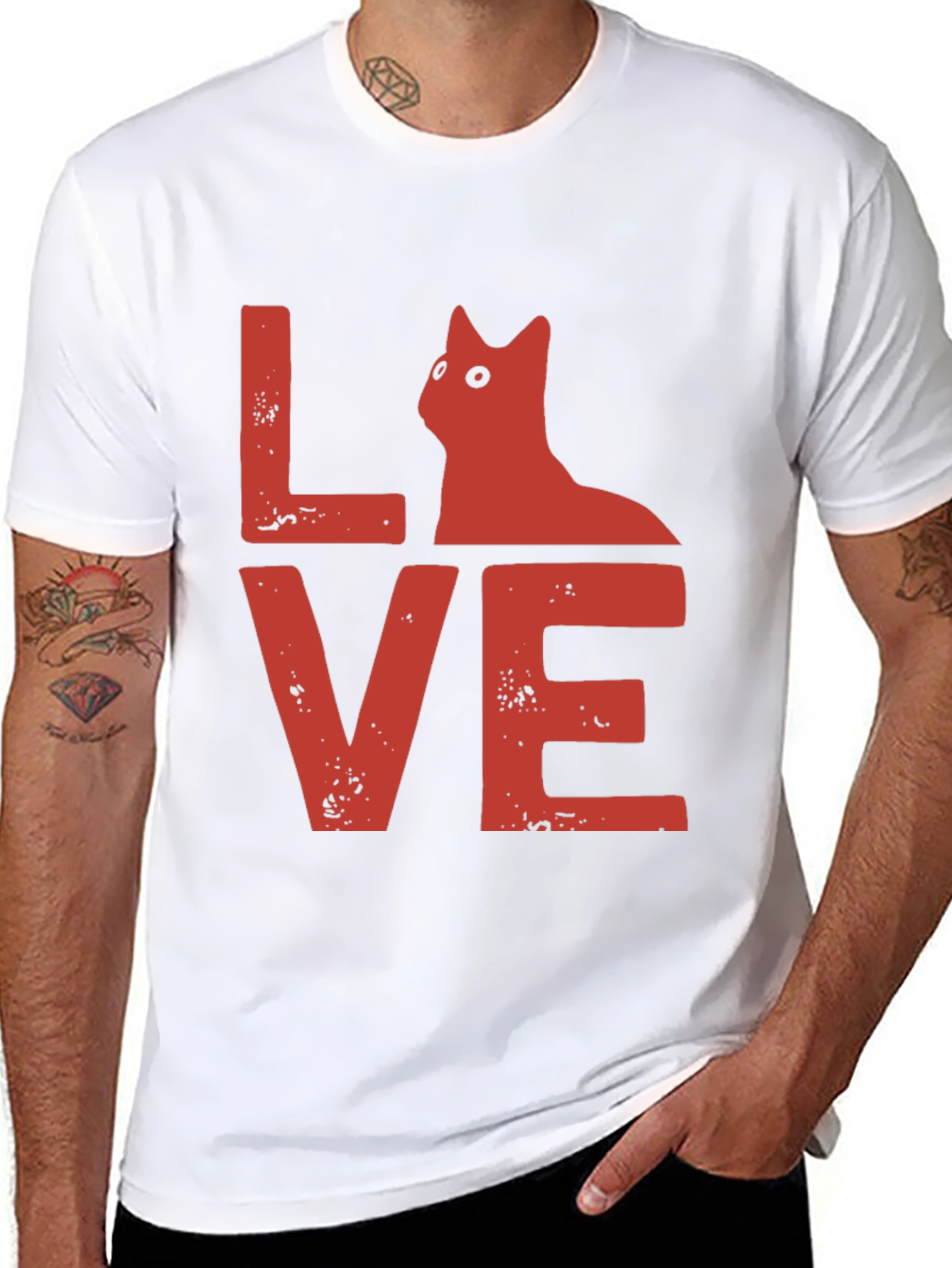 Love Cat Graphic Tee - Soft Black Cotton T-Shirt