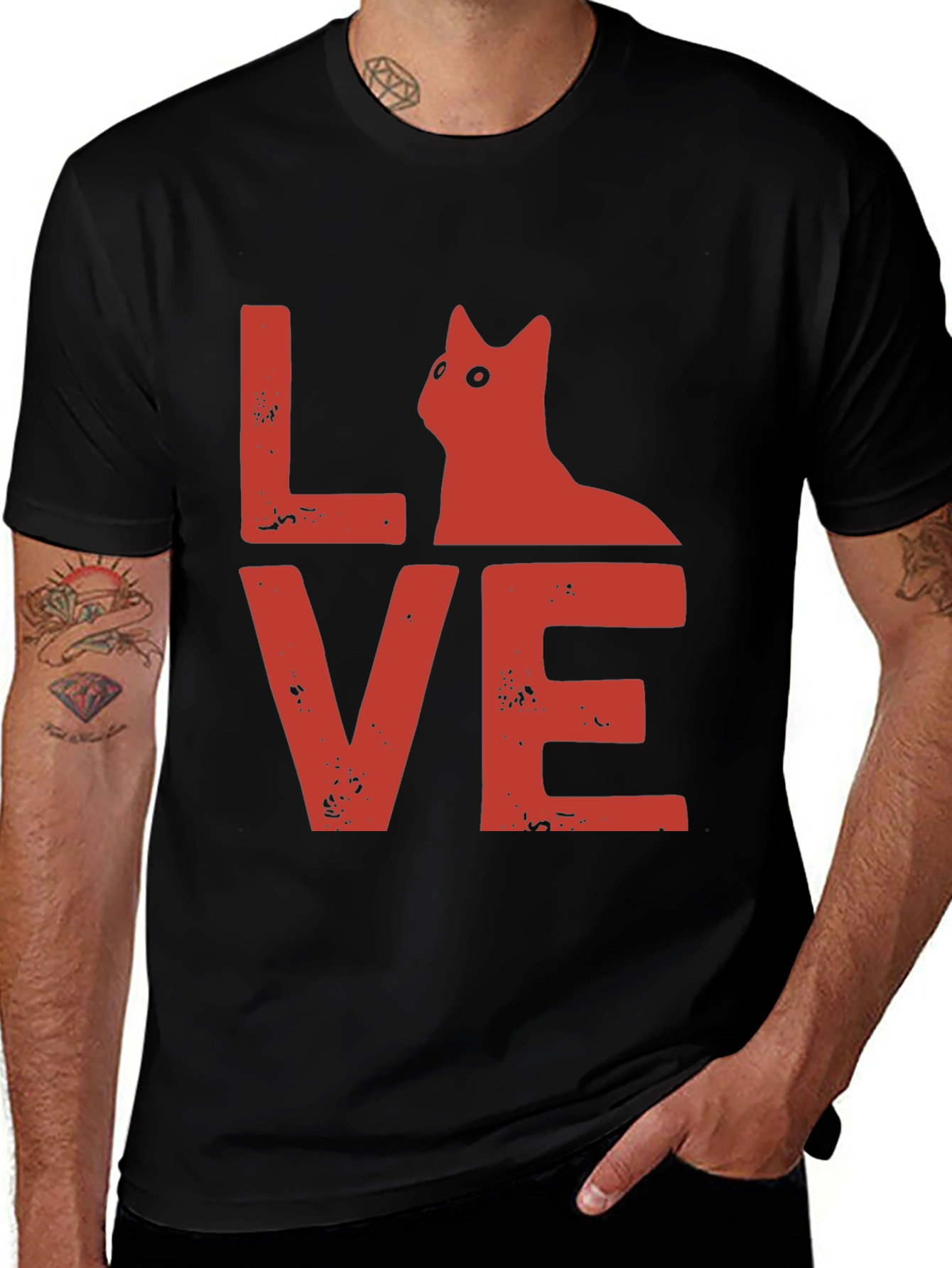 Love Cat Graphic Tee - Soft Black Cotton T-Shirt