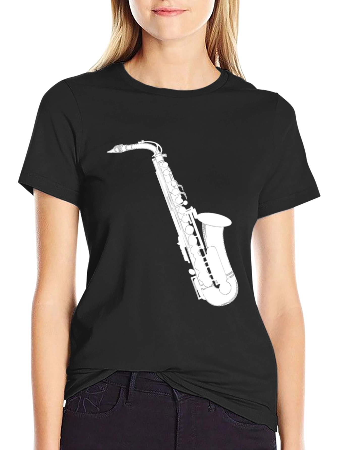 Saxophone Graphic T-Shirt - Black Cotton Tee