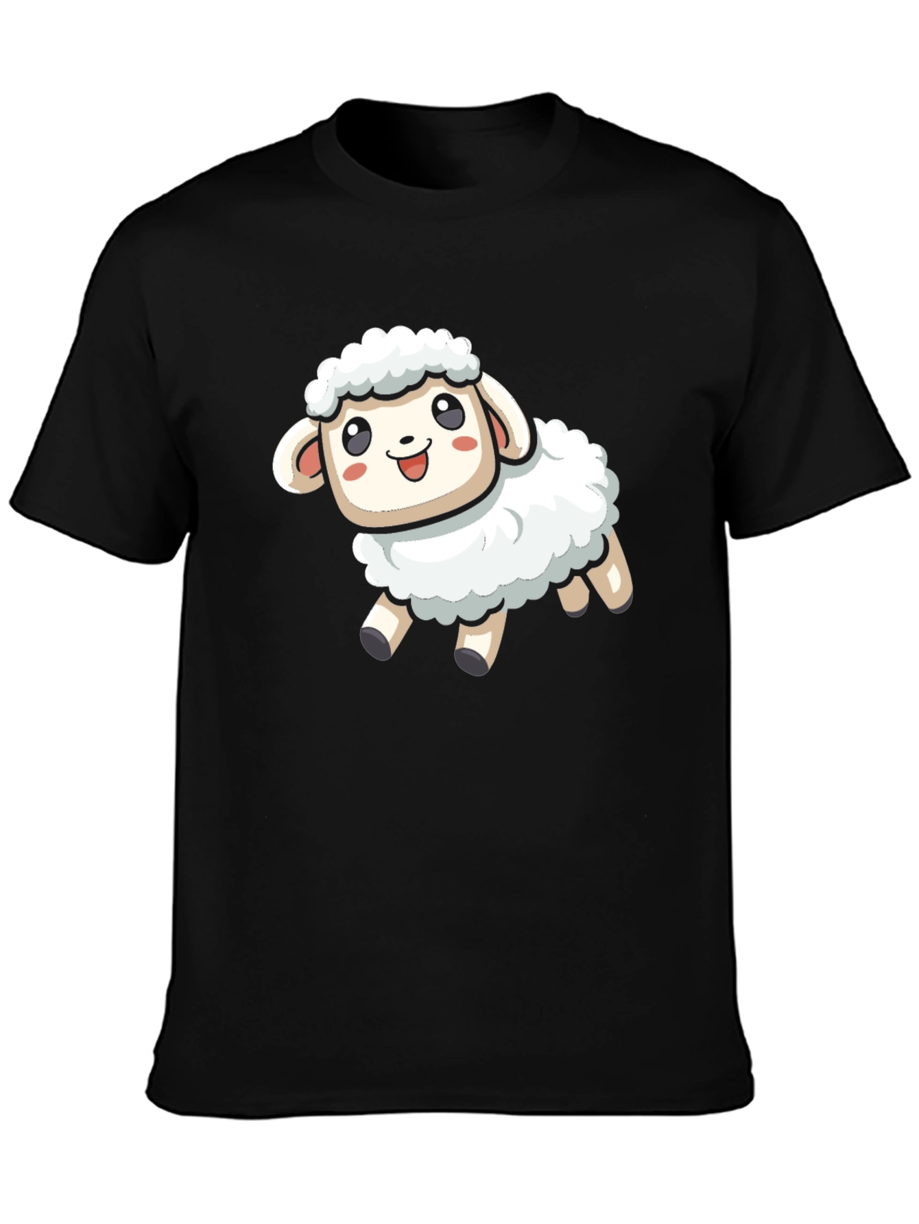 Cute Cartoon Sheep T-Shirt - Black Cotton Blend
