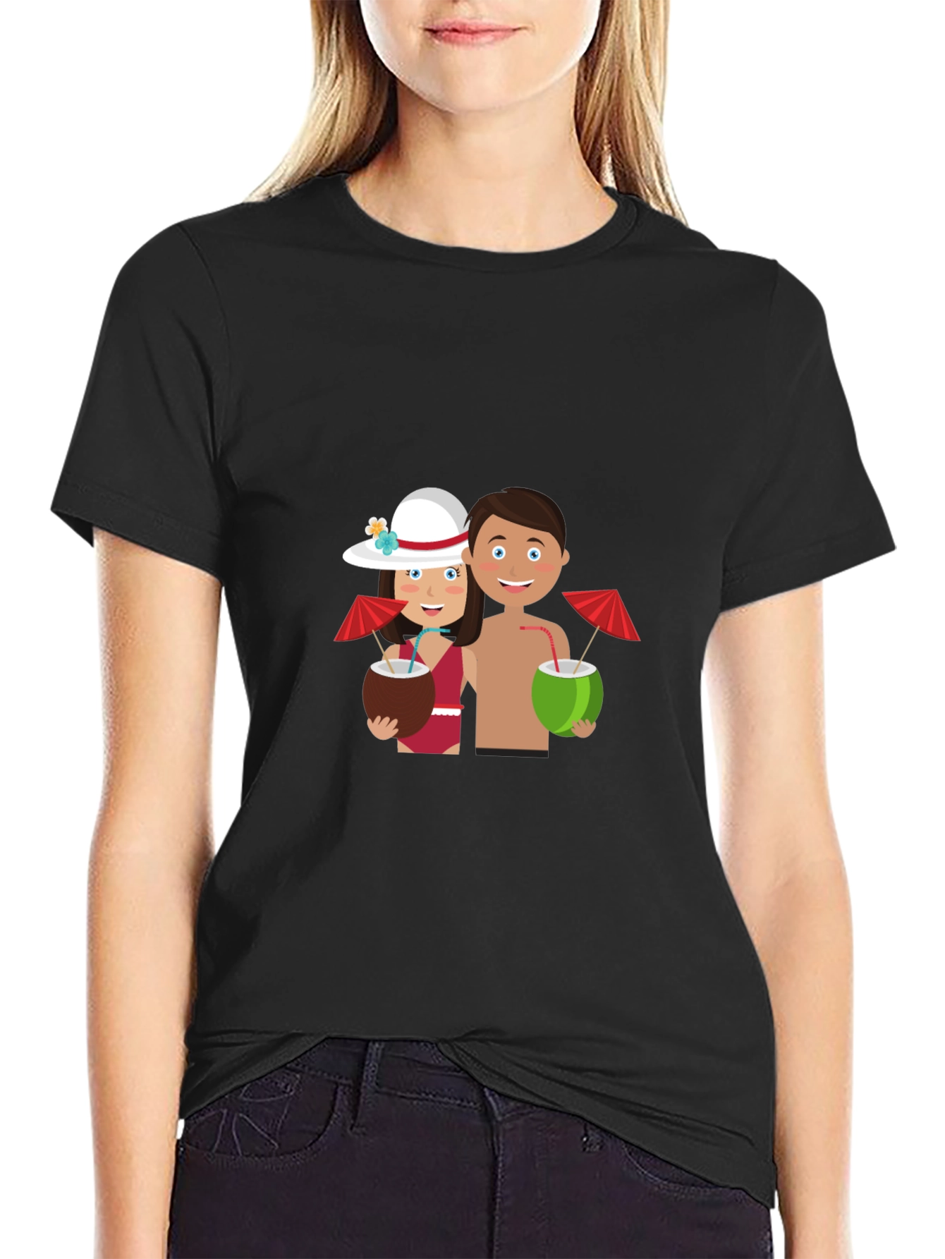 Tropical Getaway Graphic Tee - Black Casual Shirt