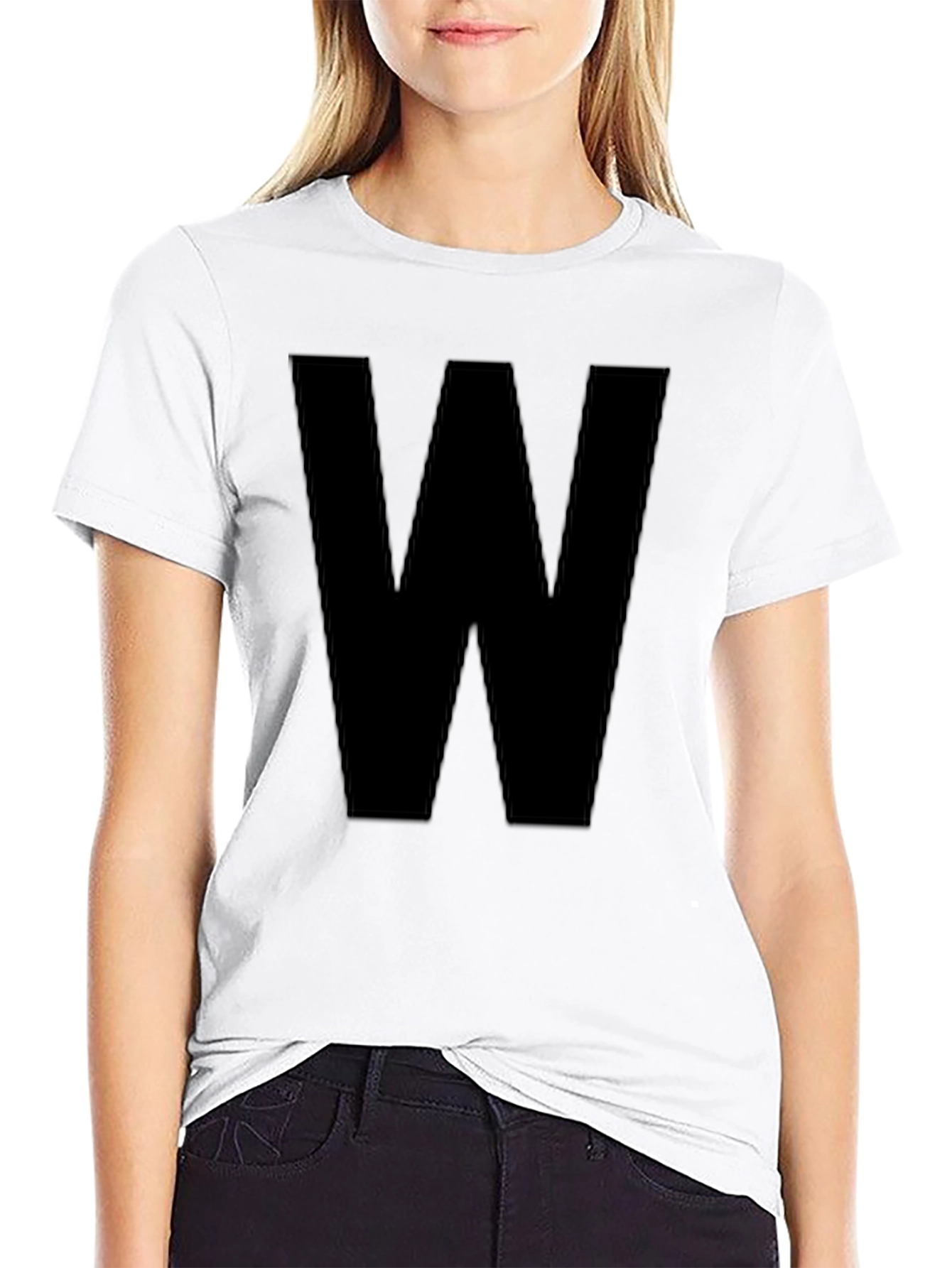 Bold Initial Tee - Black Letter W Graphic T-Shirt