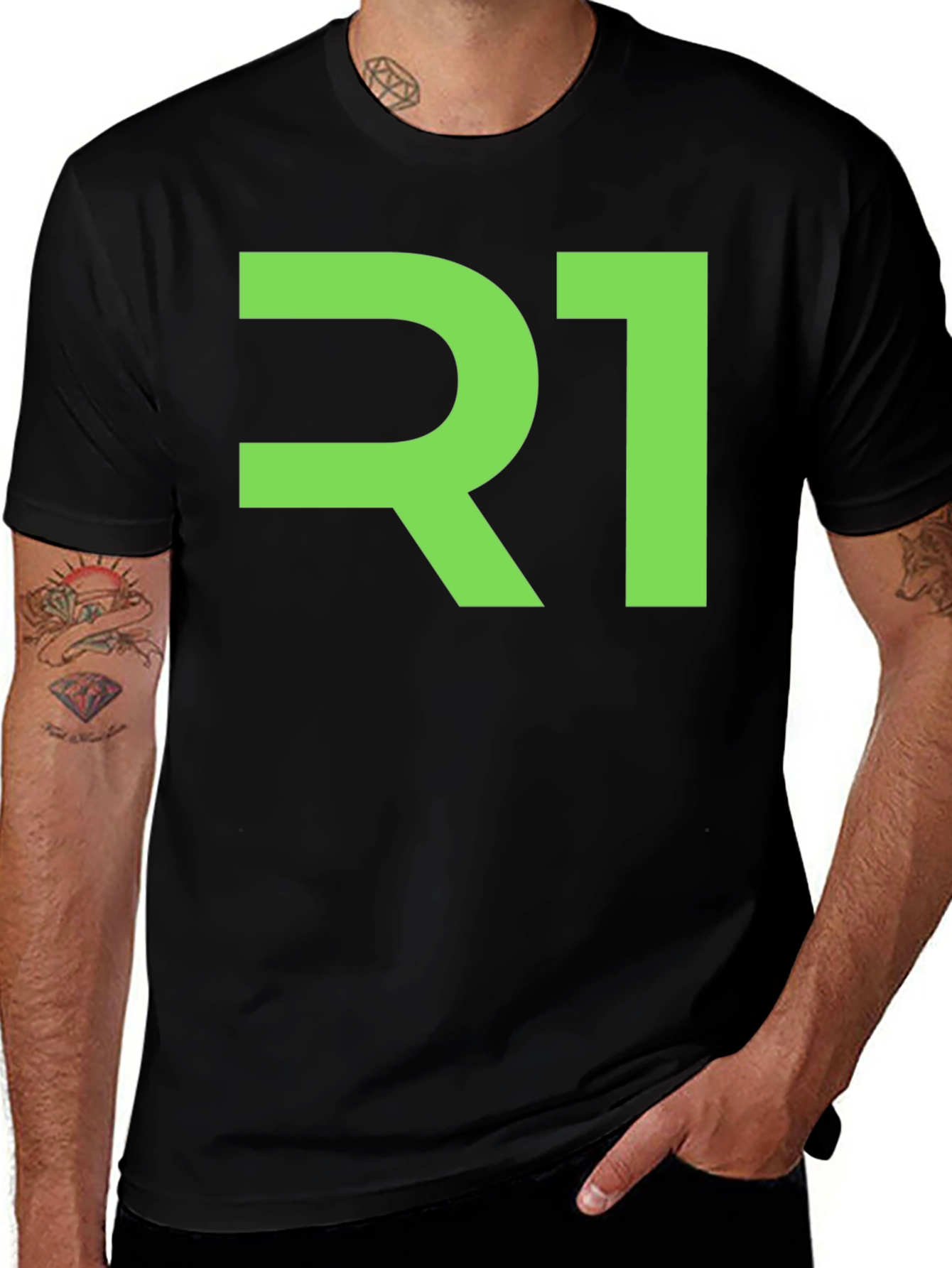 R1 Graphic Tee - Black Cotton Casual