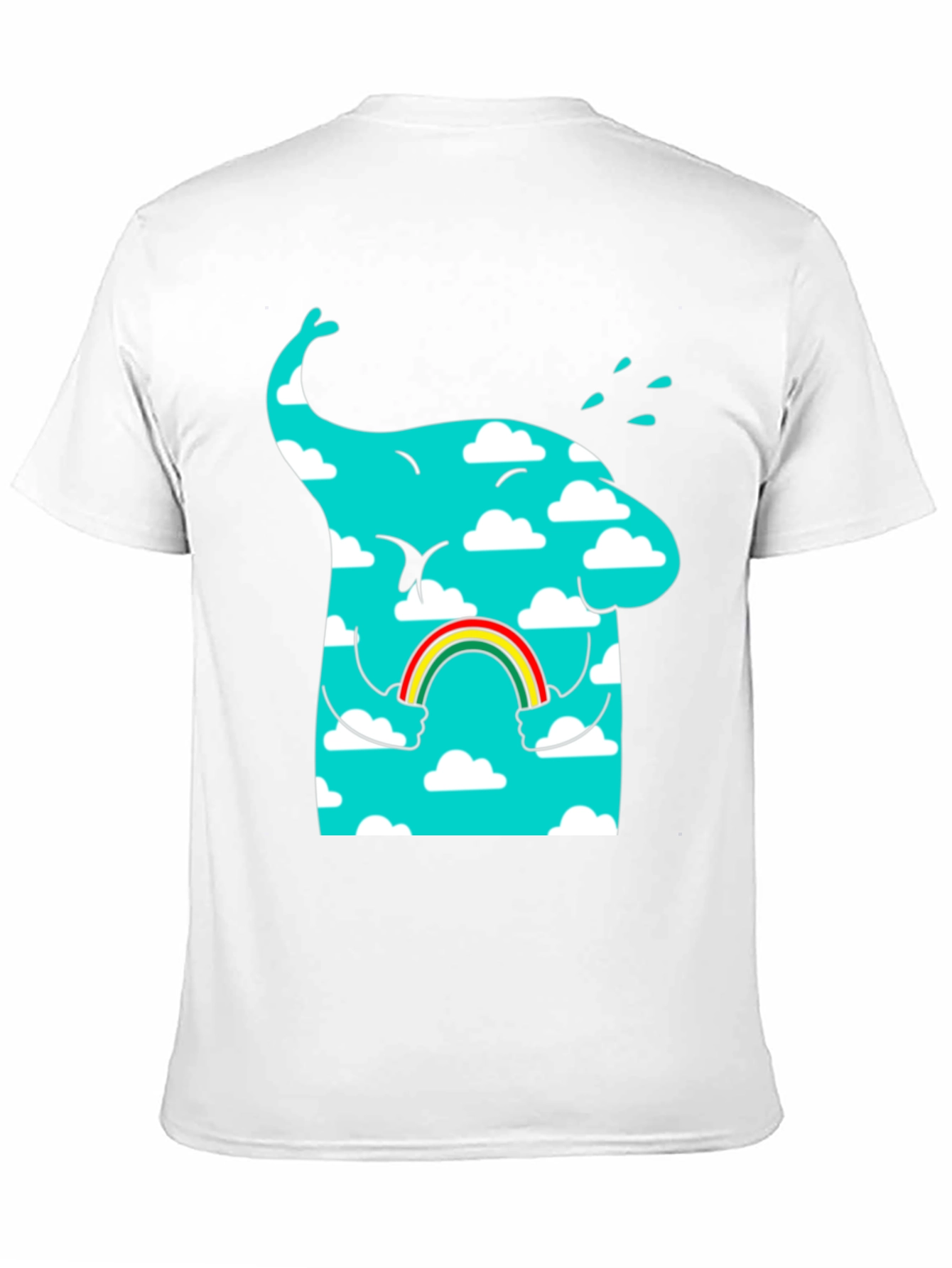Cloudy Elephant Rainbow T-Shirt - Whimsical Graphic Tee