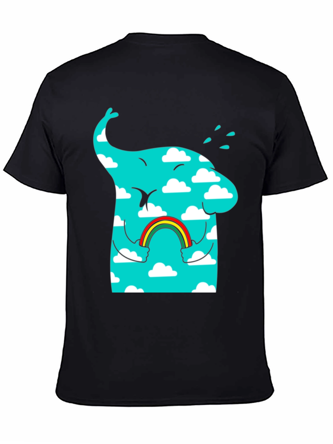 Cloudy Elephant Rainbow T-Shirt - Whimsical Graphic Tee