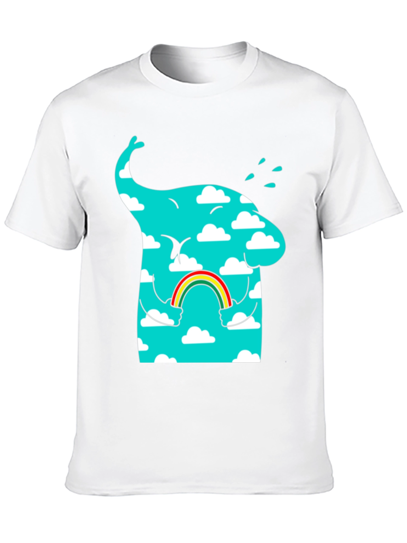 Cloudy Elephant Rainbow T-Shirt - Whimsical Graphic Tee