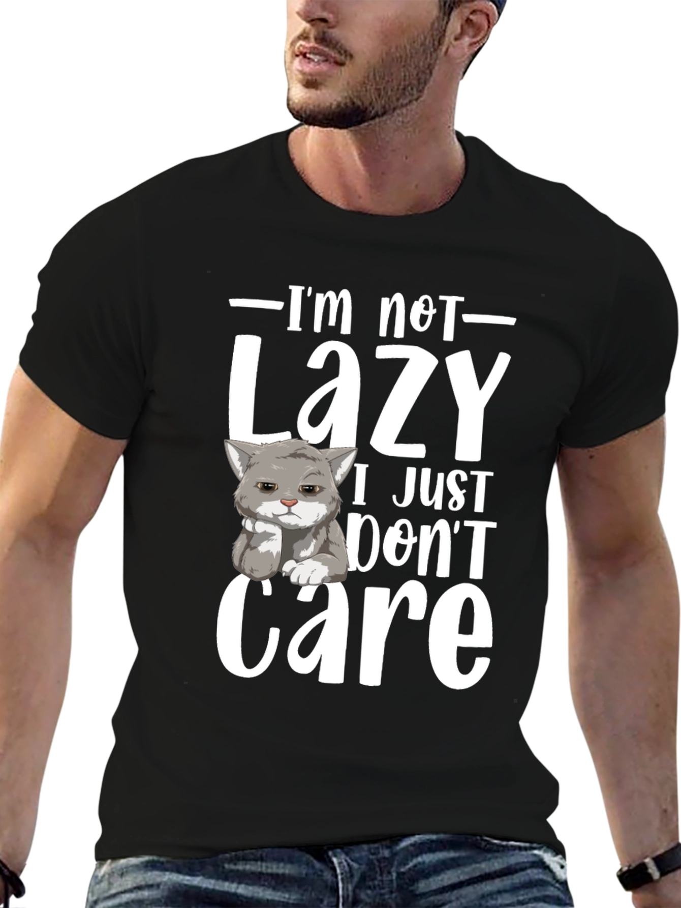 Funny Lazy Cat Graphic T-Shirt - I Dont Care