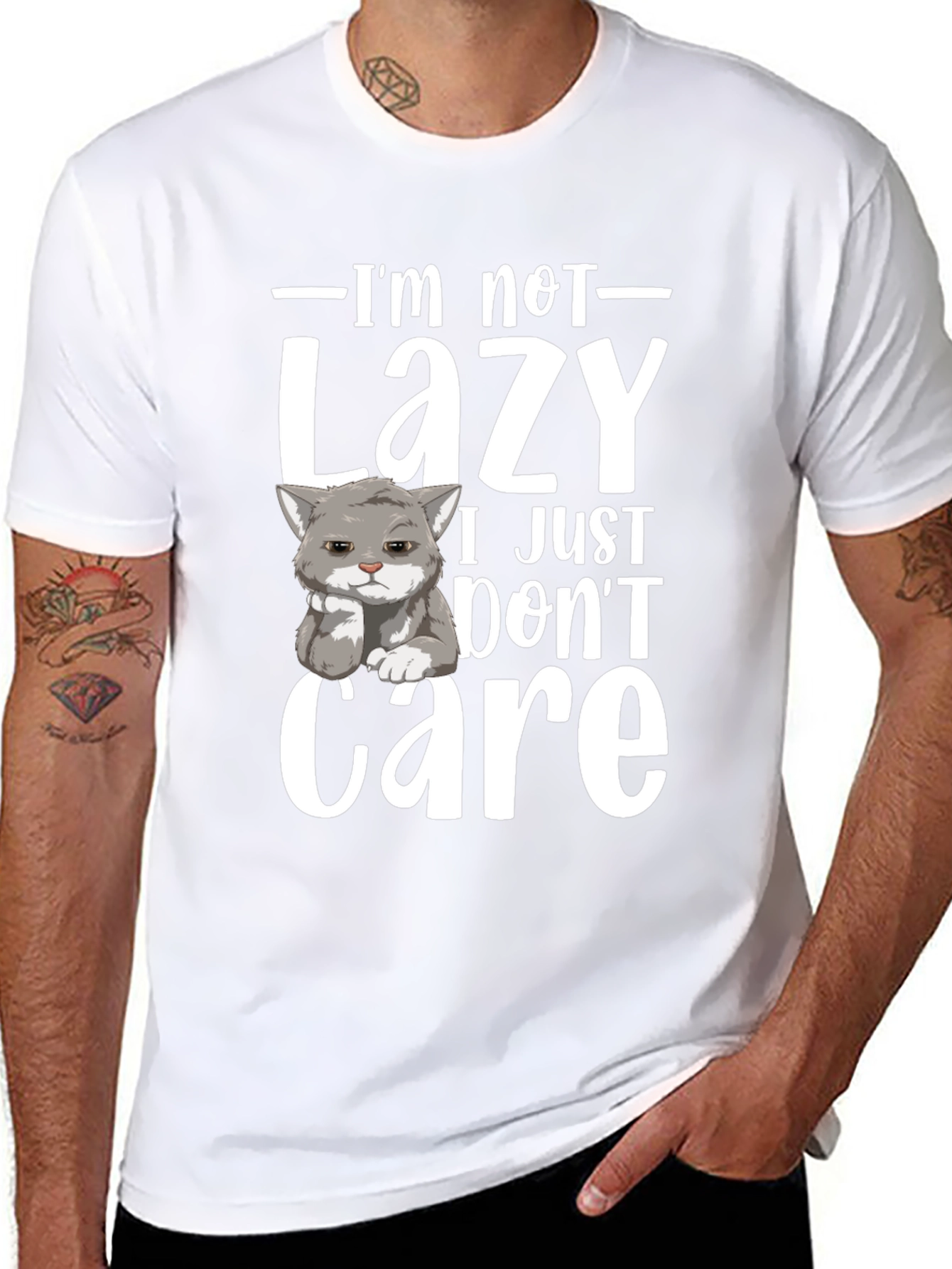 Funny Lazy Cat Graphic T-Shirt - I Dont Care