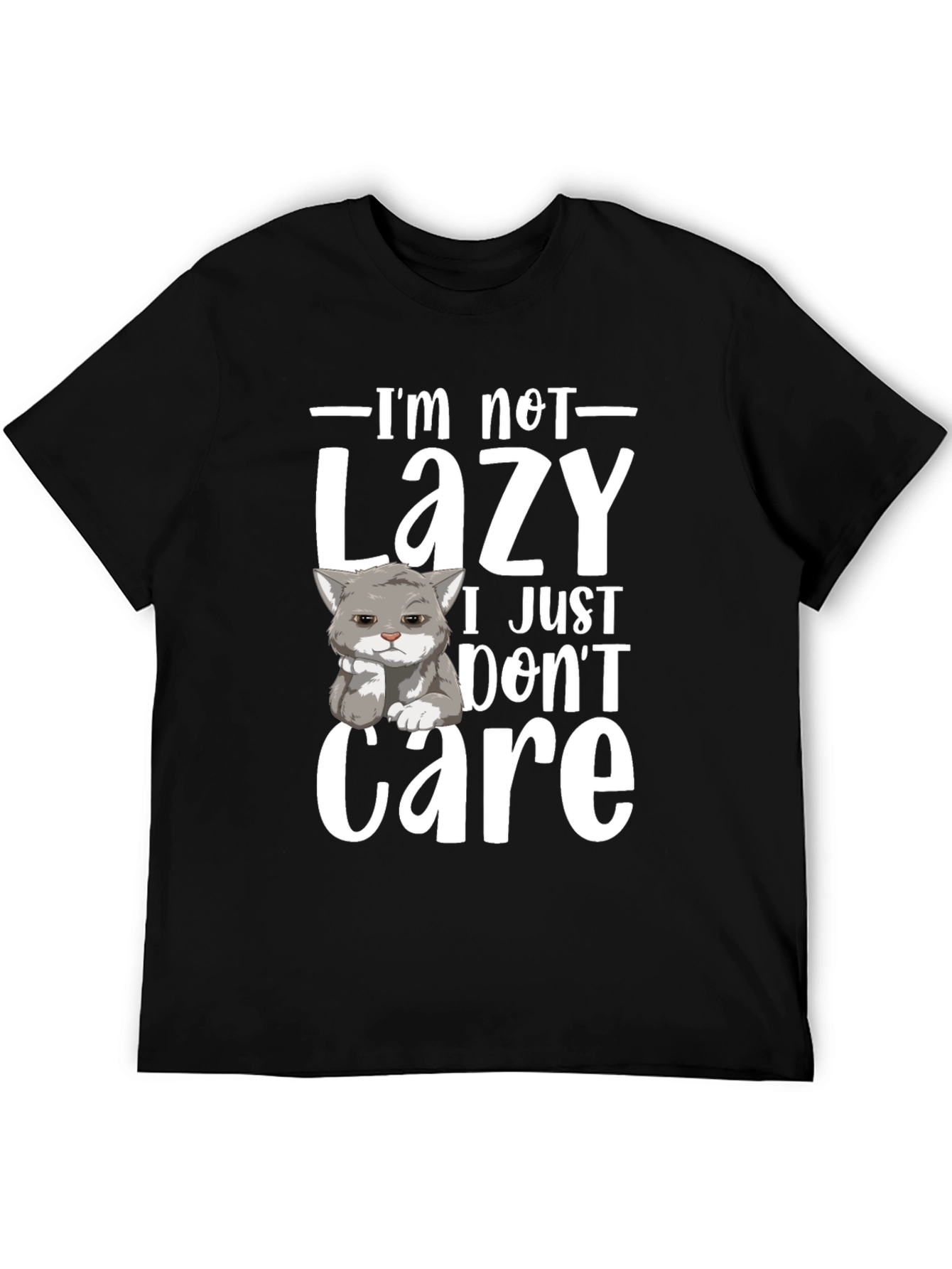 Funny Lazy Cat Graphic T-Shirt - I Dont Care
