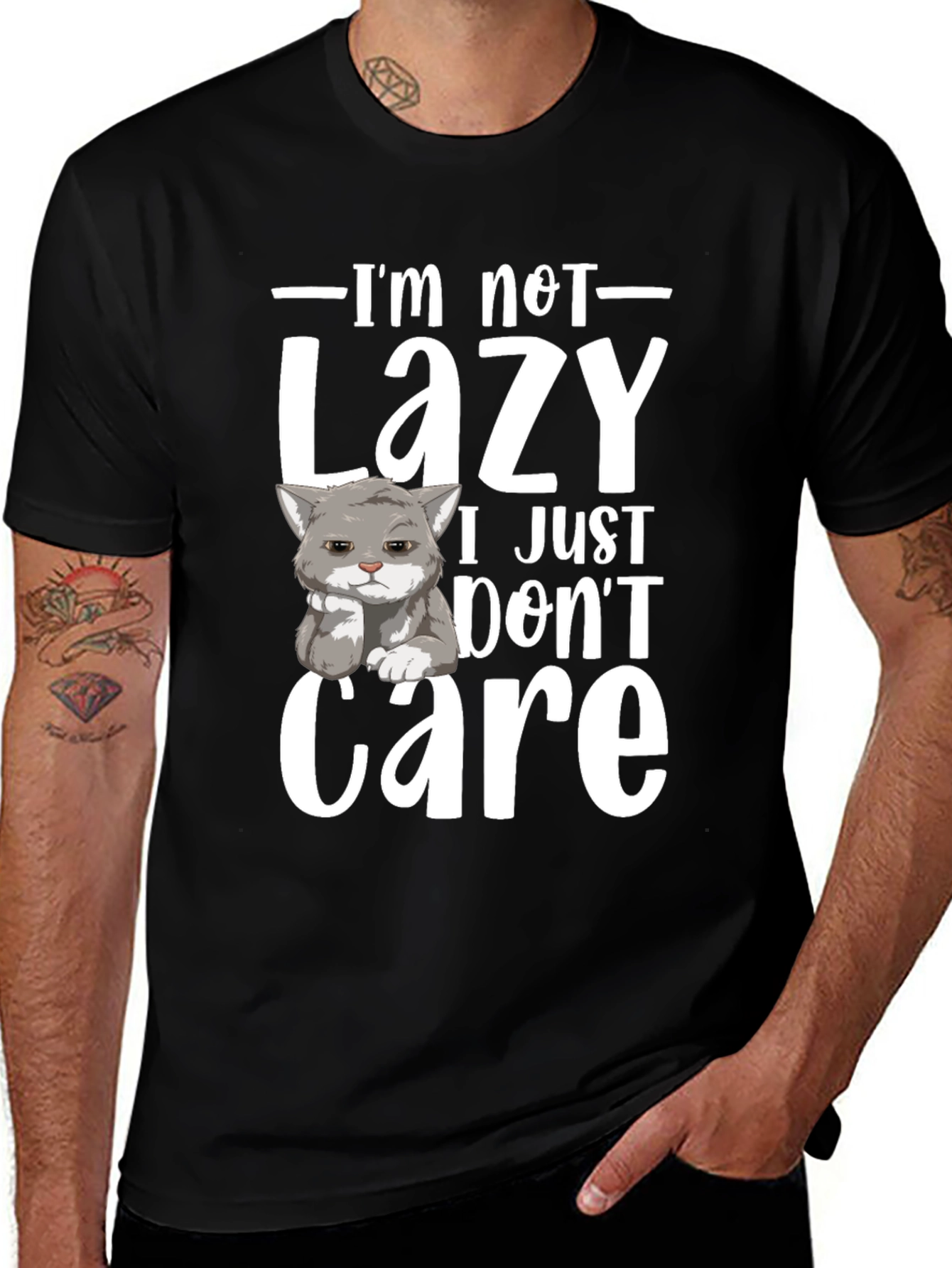 Funny Lazy Cat Graphic T-Shirt - I Dont Care