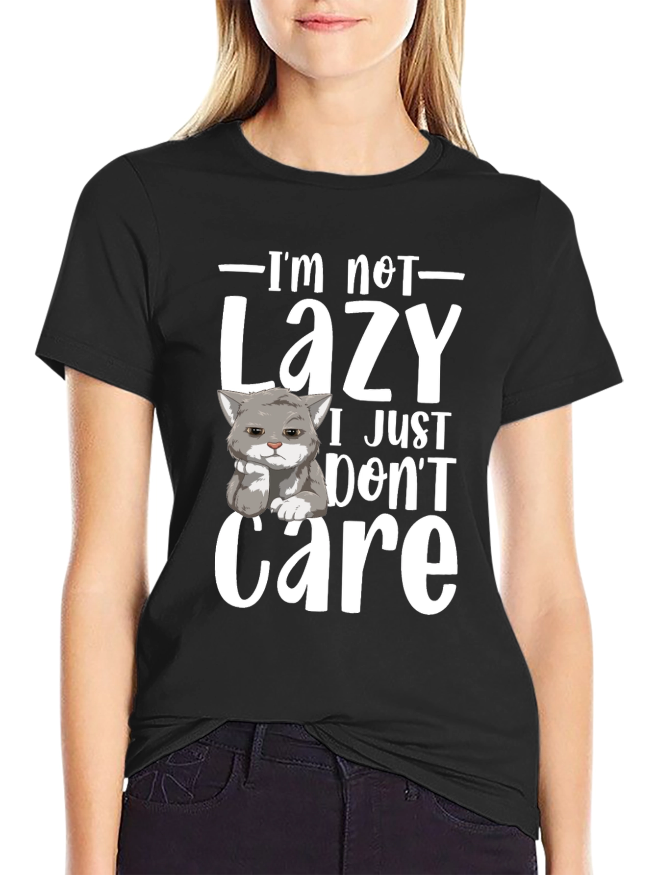 Funny Lazy Cat Graphic T-Shirt - I Dont Care