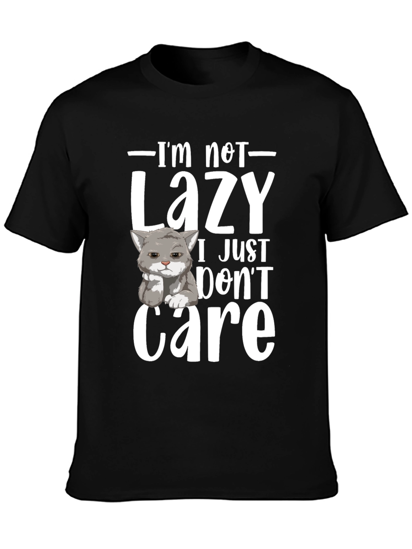 Funny Lazy Cat Graphic T-Shirt - I Dont Care