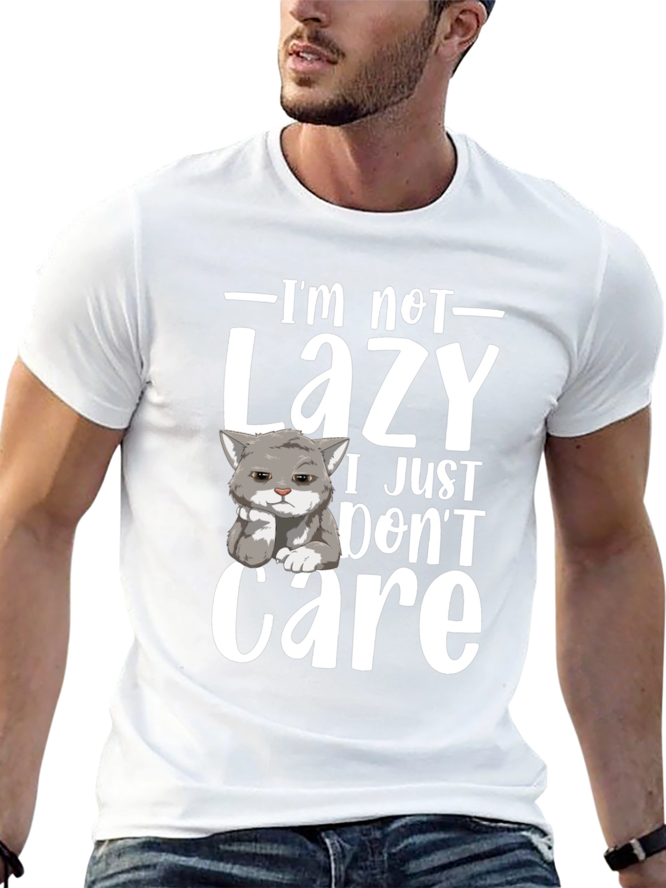 Funny Lazy Cat Graphic T-Shirt - I Dont Care
