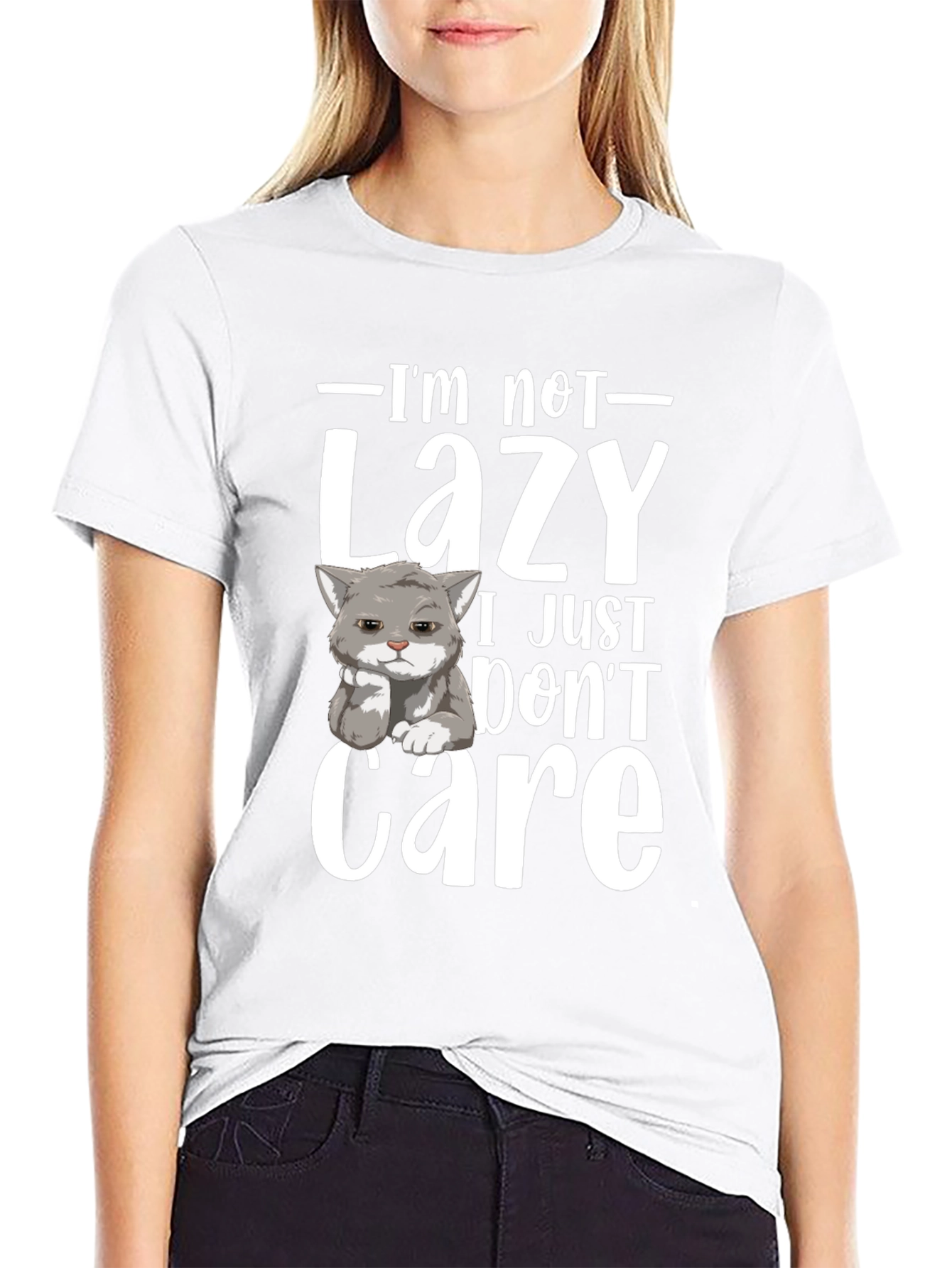 Funny Lazy Cat Graphic T-Shirt - I Dont Care