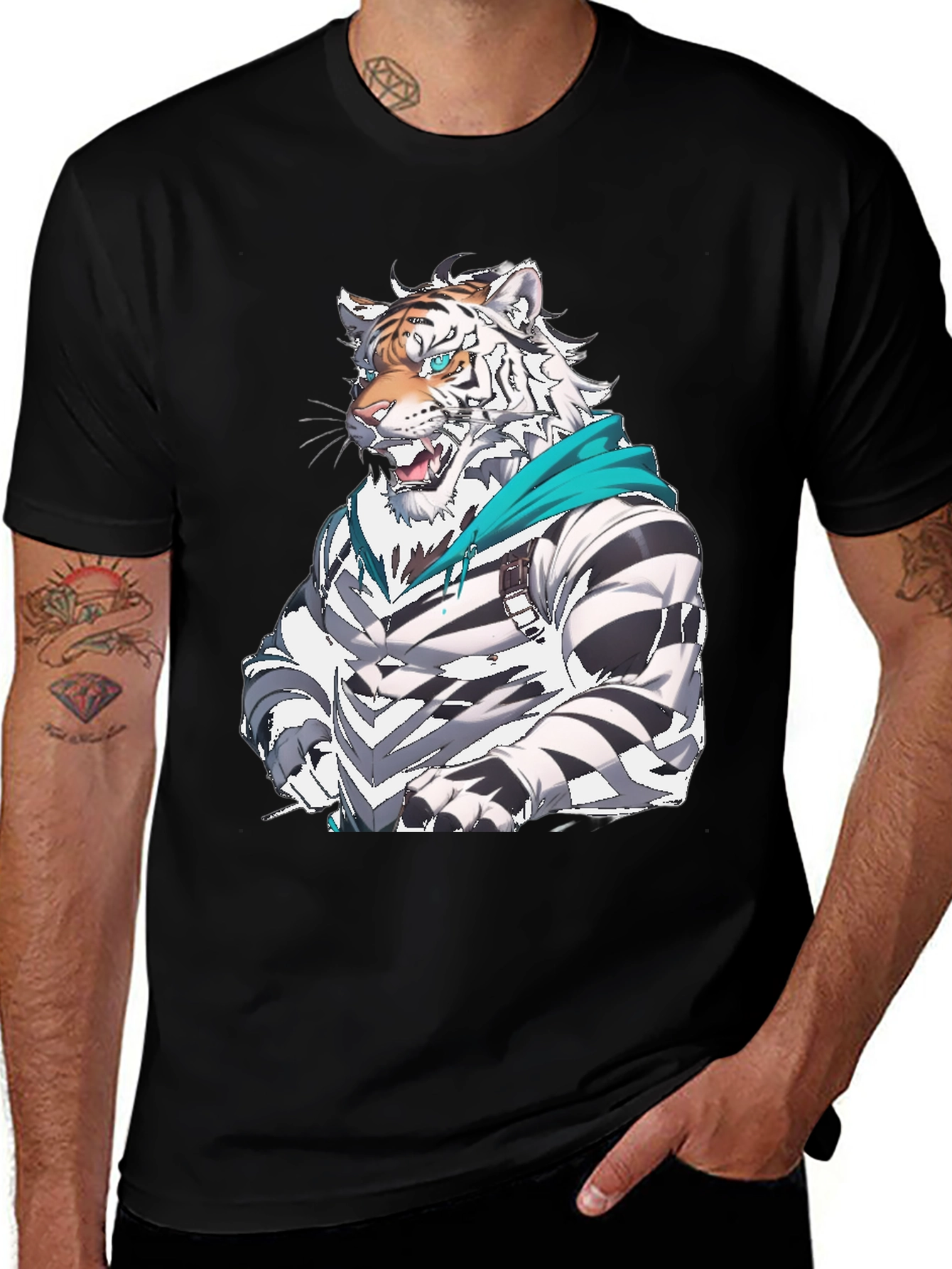 Tiger Cartoon Graphic Black T-Shirt