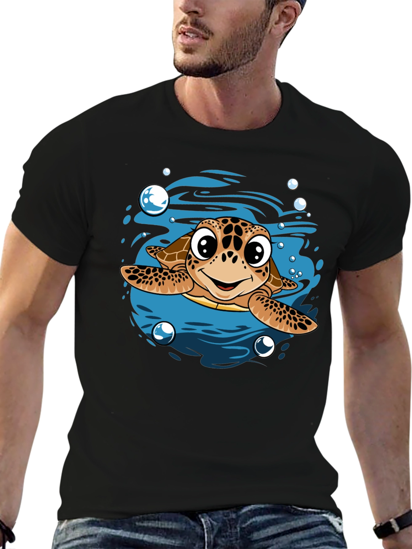 Cartoon Sea Turtle T-Shirt - Mens Black Tee