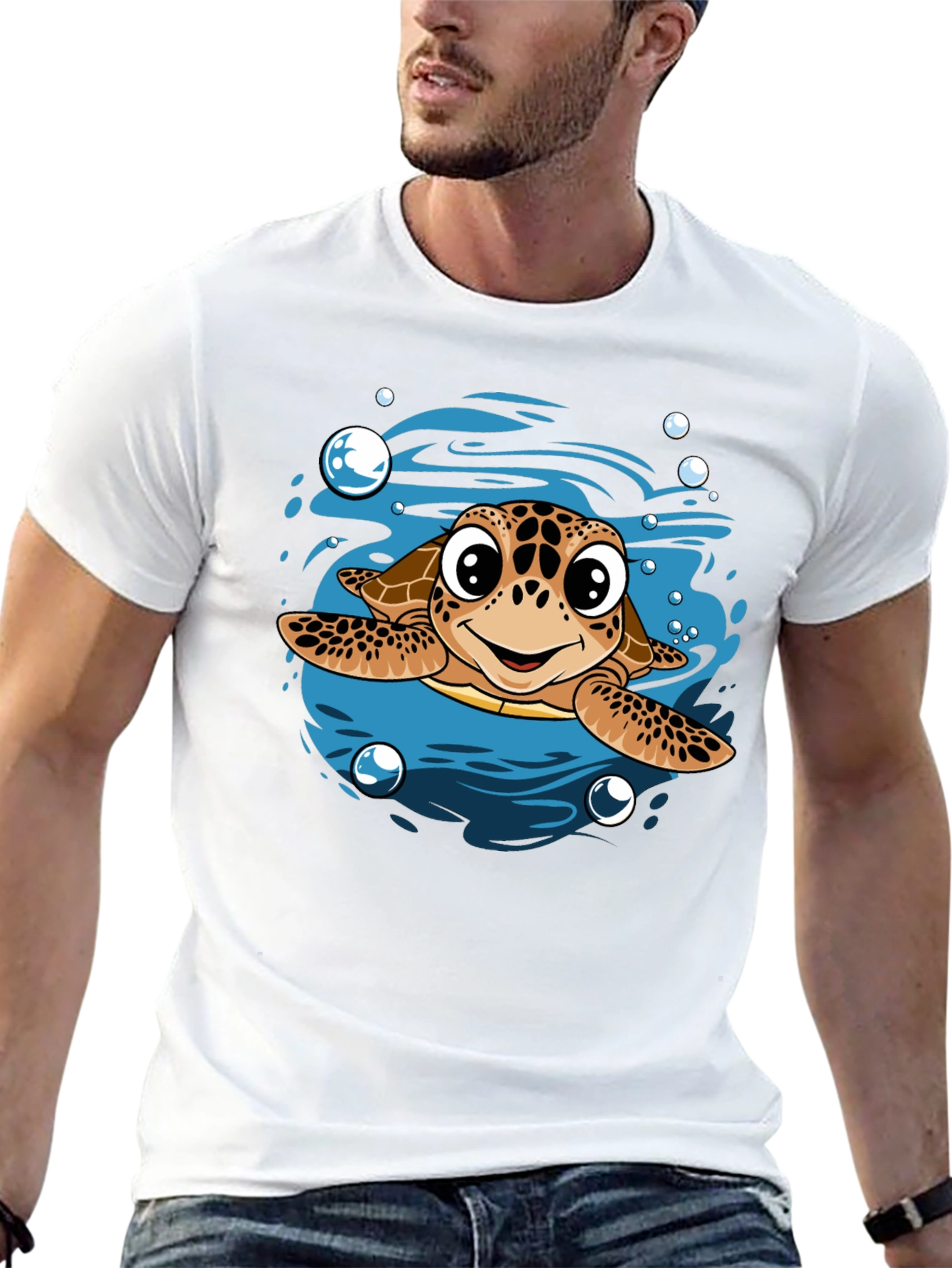 Cartoon Sea Turtle T-Shirt - Mens Black Tee