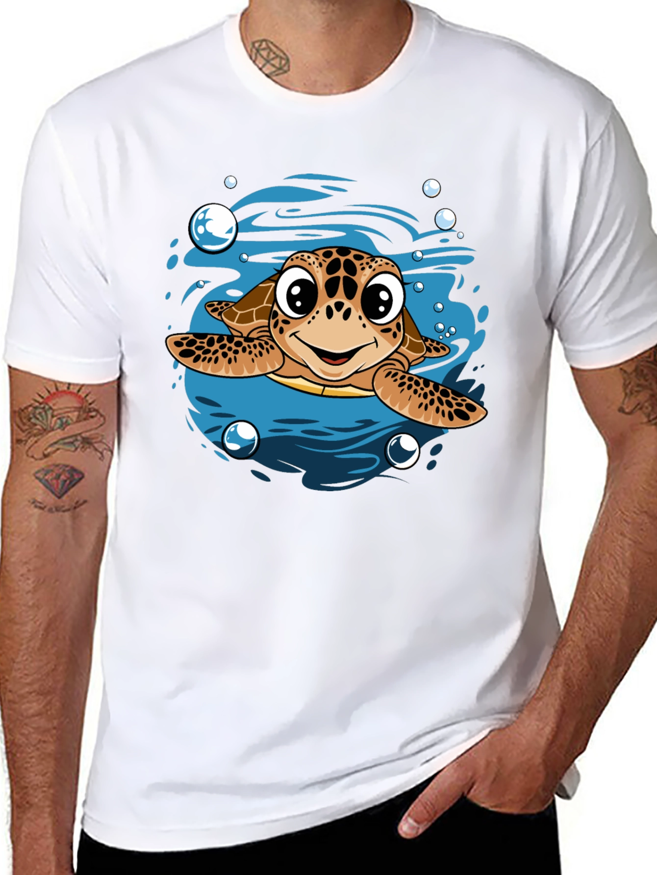 Cartoon Sea Turtle T-Shirt - Mens Black Tee