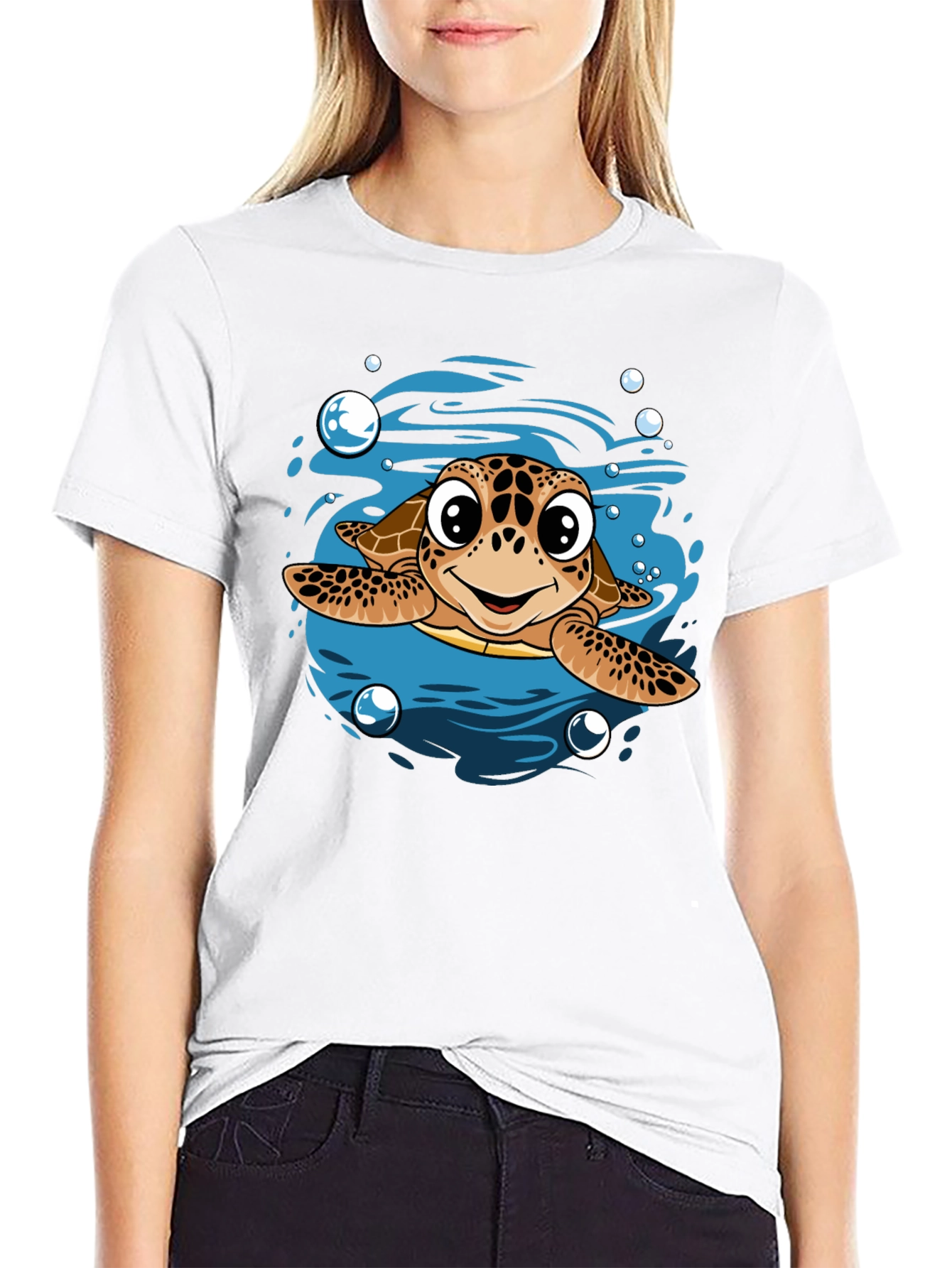 Cartoon Sea Turtle T-Shirt - Mens Black Tee
