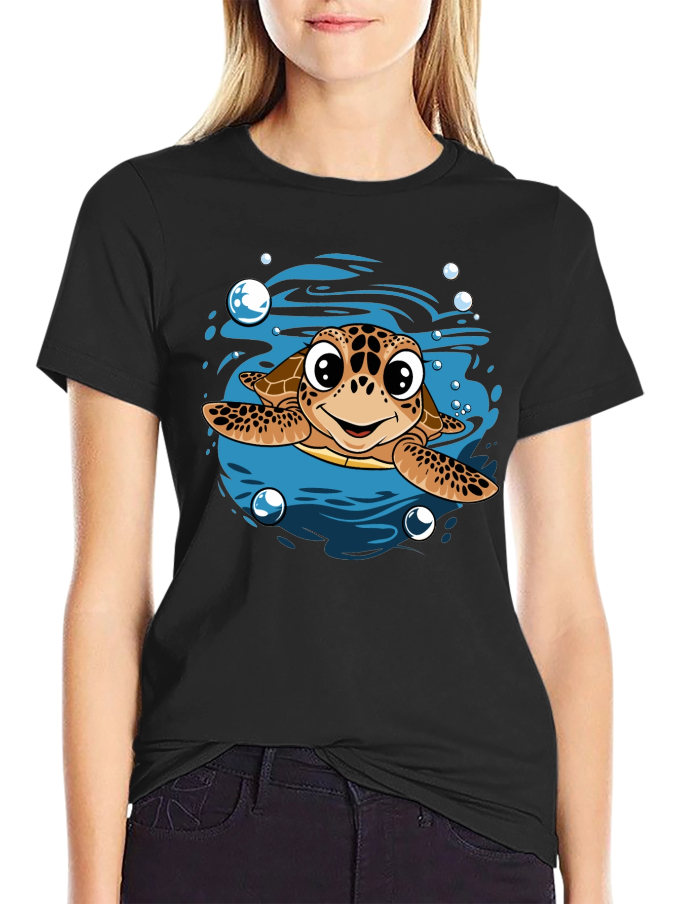 Cartoon Sea Turtle T-Shirt - Mens Black Tee
