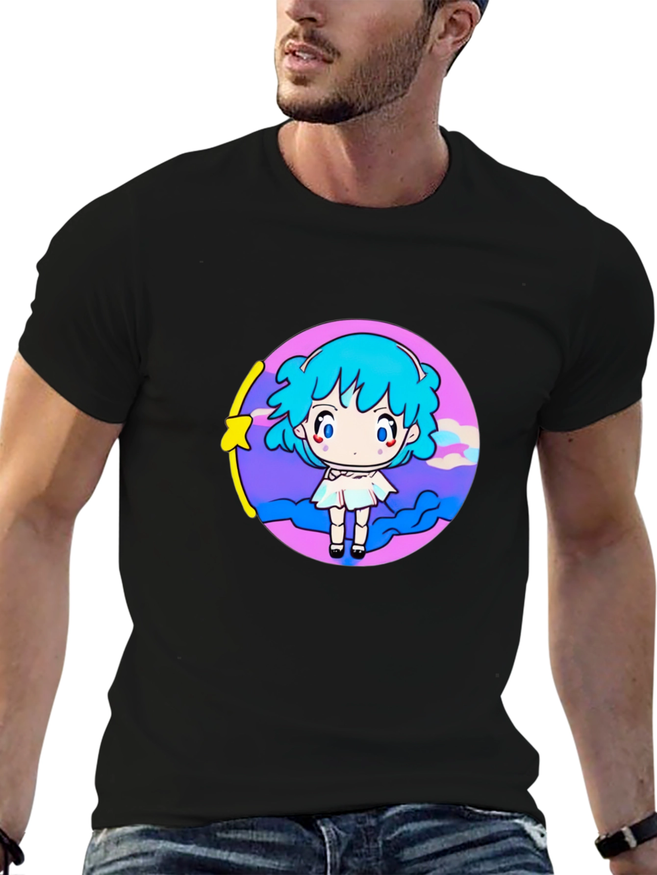 Anime Girl Graphic Tee - Black T-Shirt
