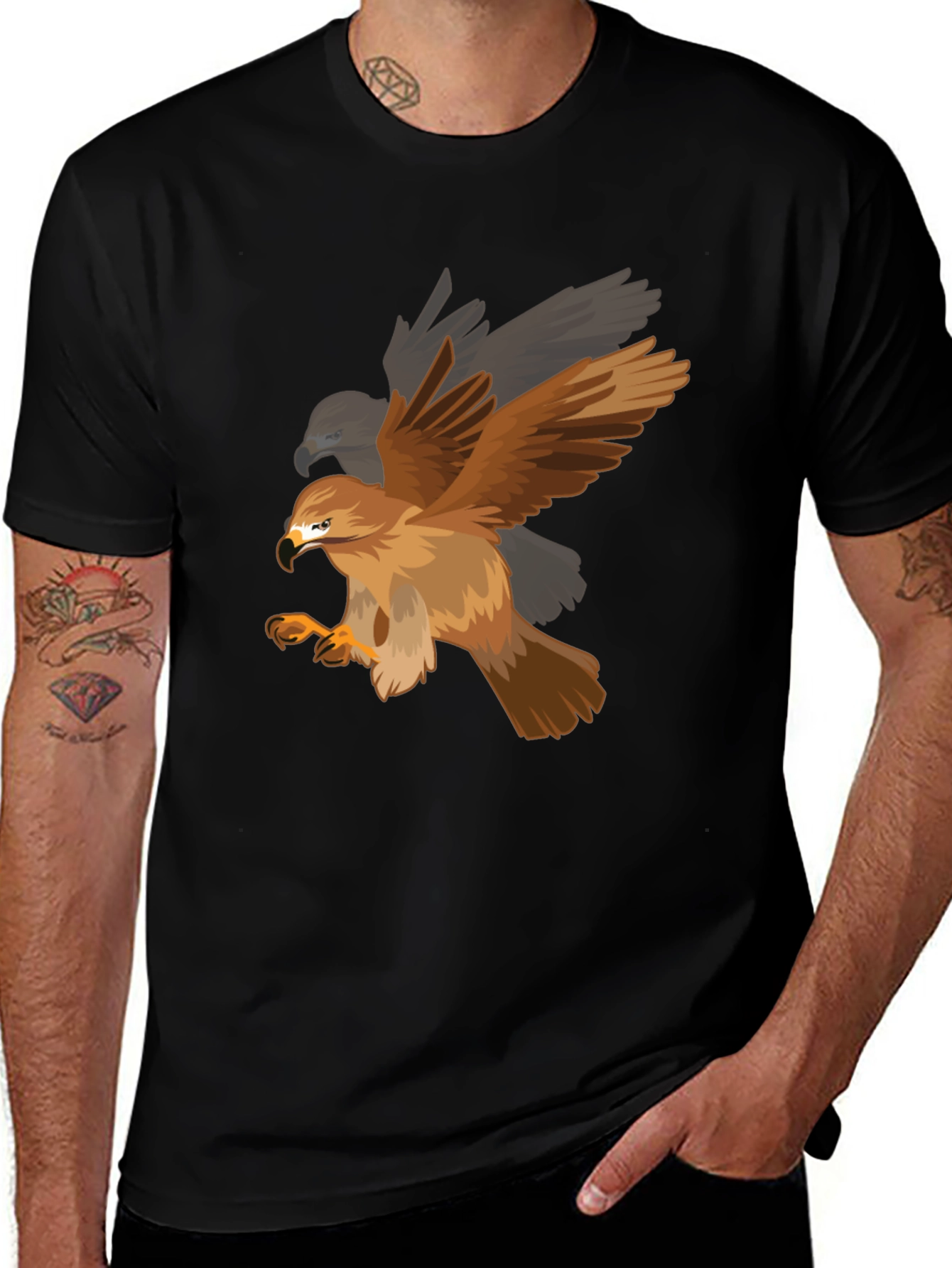 Mens Eagle Graphic Print Black T-Shirt