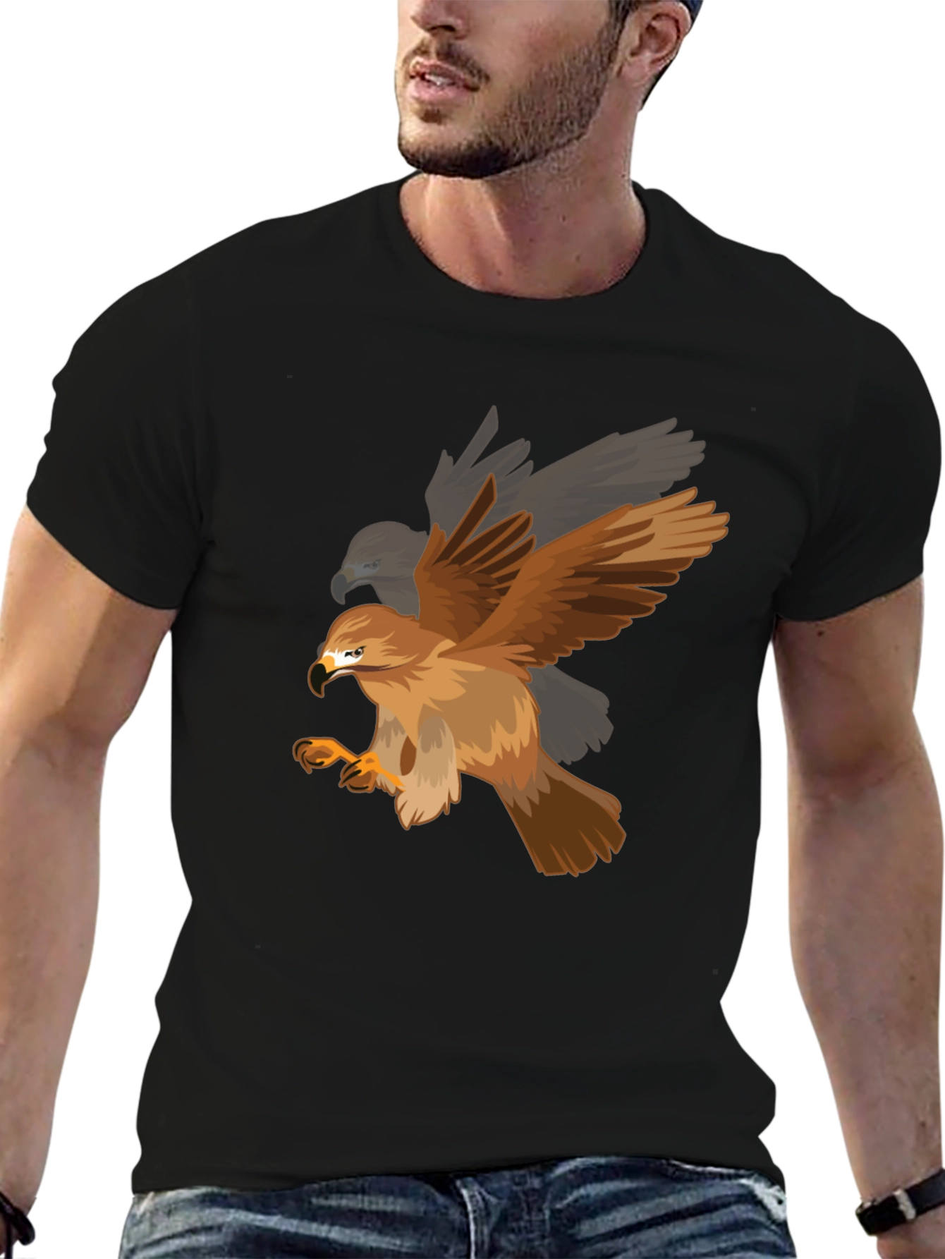 Mens Eagle Graphic Print Black T-Shirt
