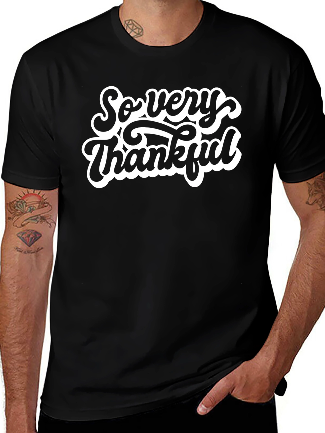 So Very Thankful Black Graphic T-Shirt