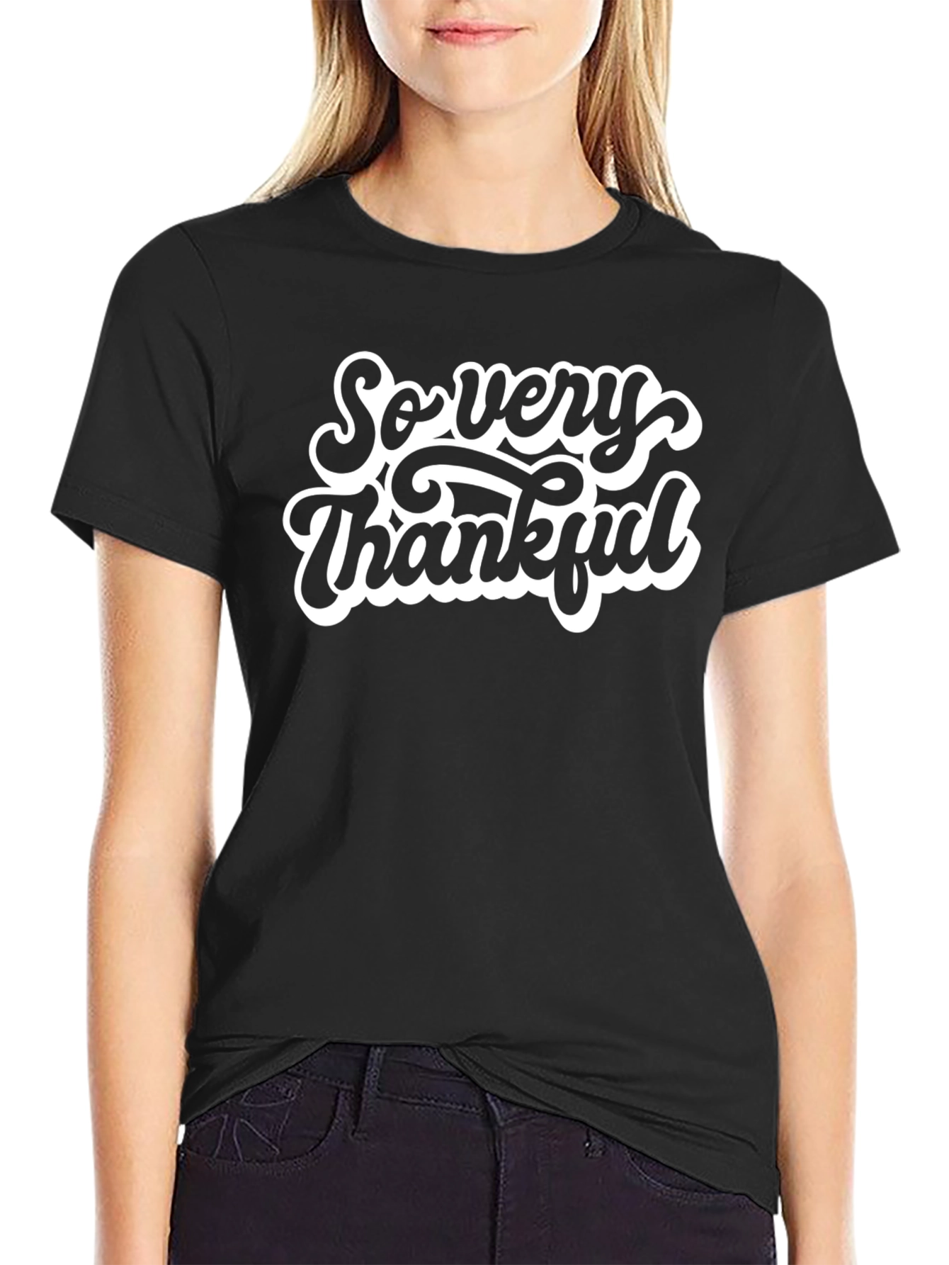 So Very Thankful Black Graphic T-Shirt