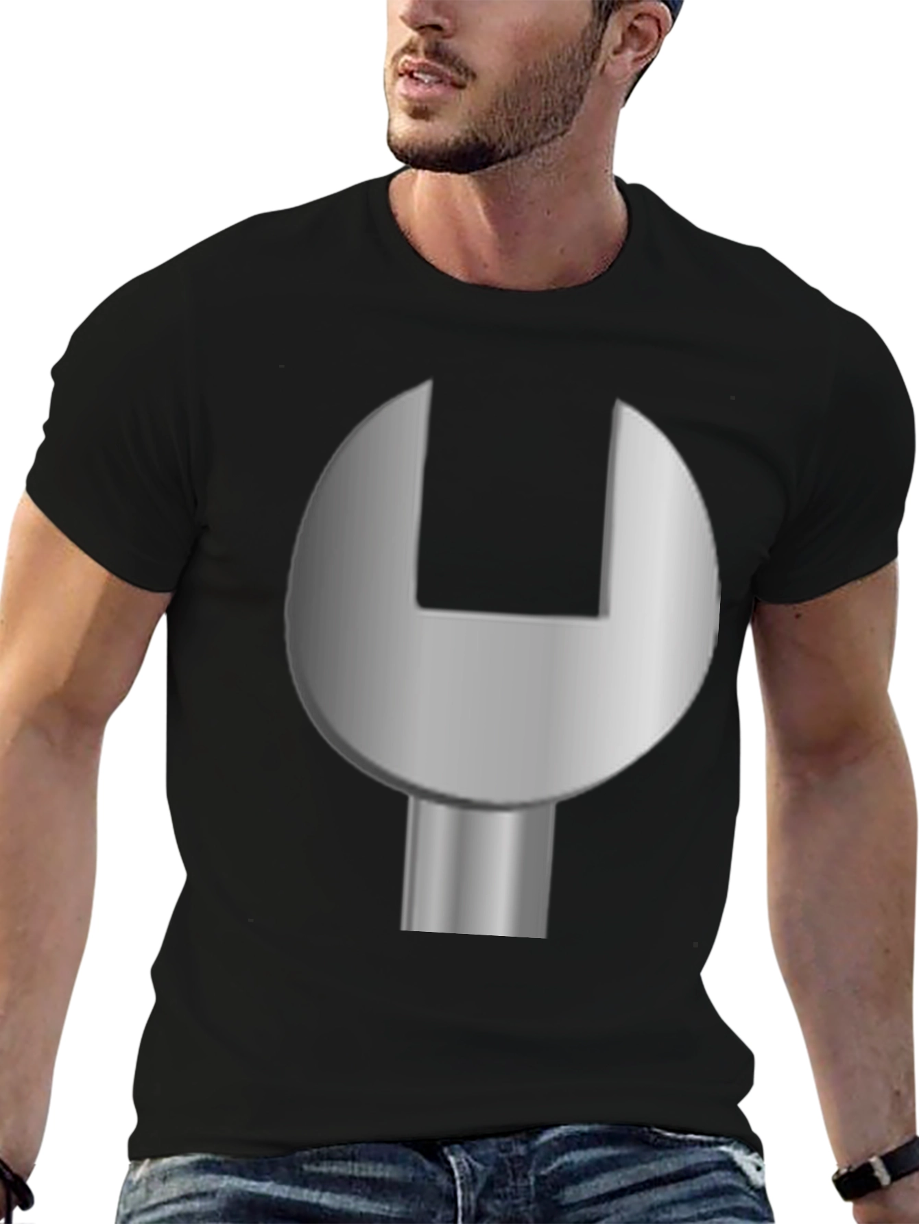 Mechanic Wrench Graphic T-Shirt - Black Cotton Tee