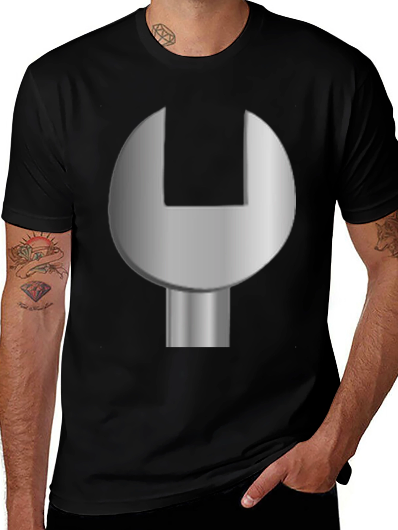 Mechanic Wrench Graphic T-Shirt - Black Cotton Tee