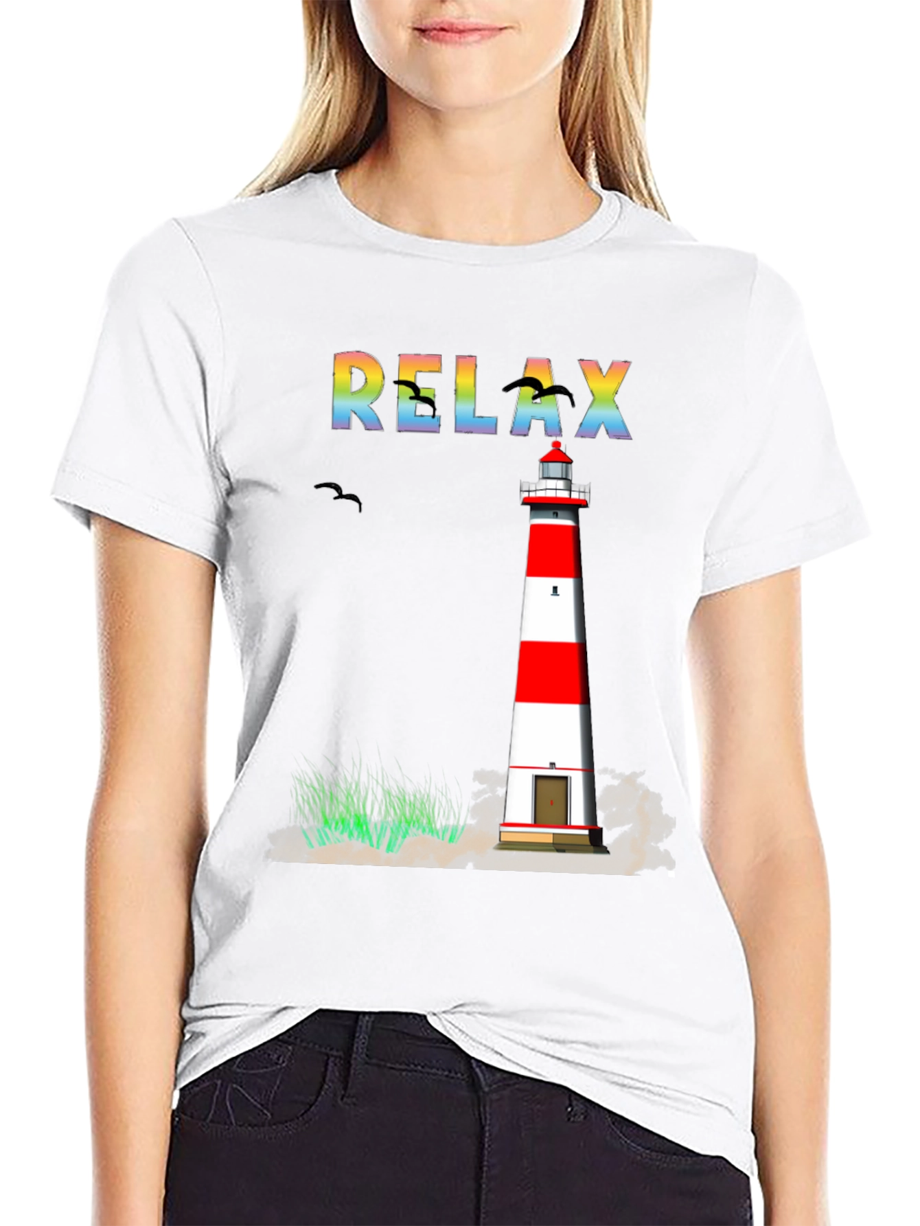 Relax Lighthouse Graphic T-Shirt - Coastal Style