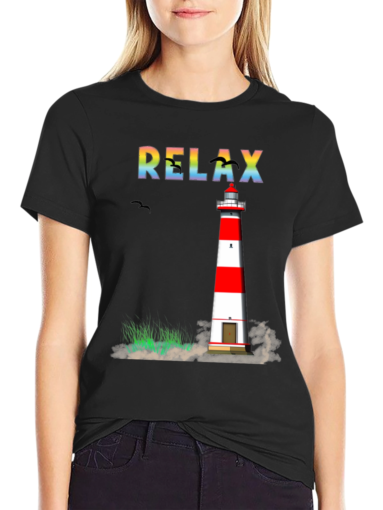 Relax Lighthouse Graphic T-Shirt - Coastal Style