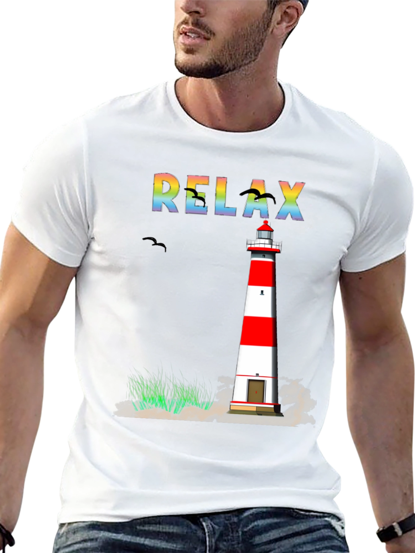 Relax Lighthouse Graphic T-Shirt - Coastal Style