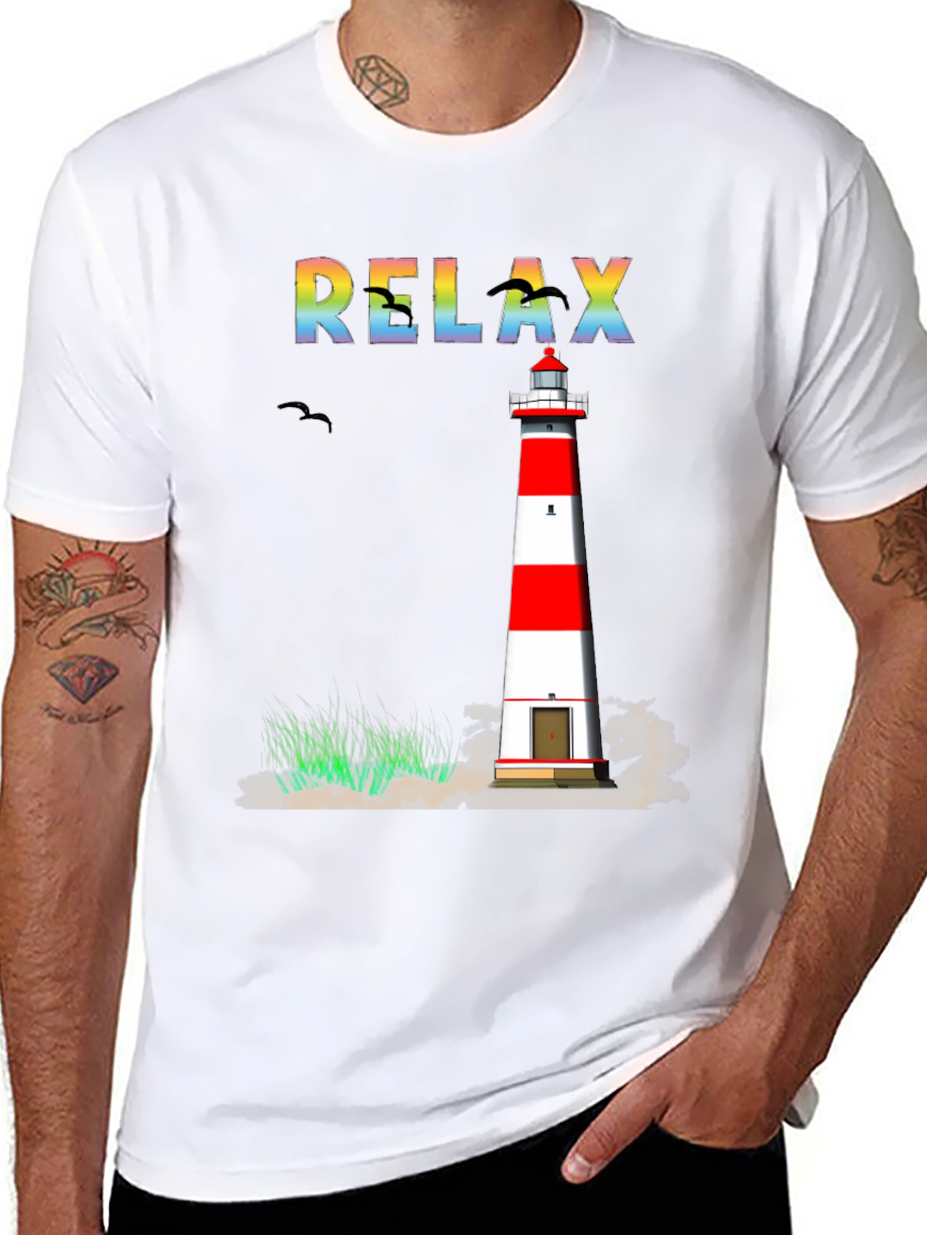 Relax Lighthouse Graphic T-Shirt - Coastal Style