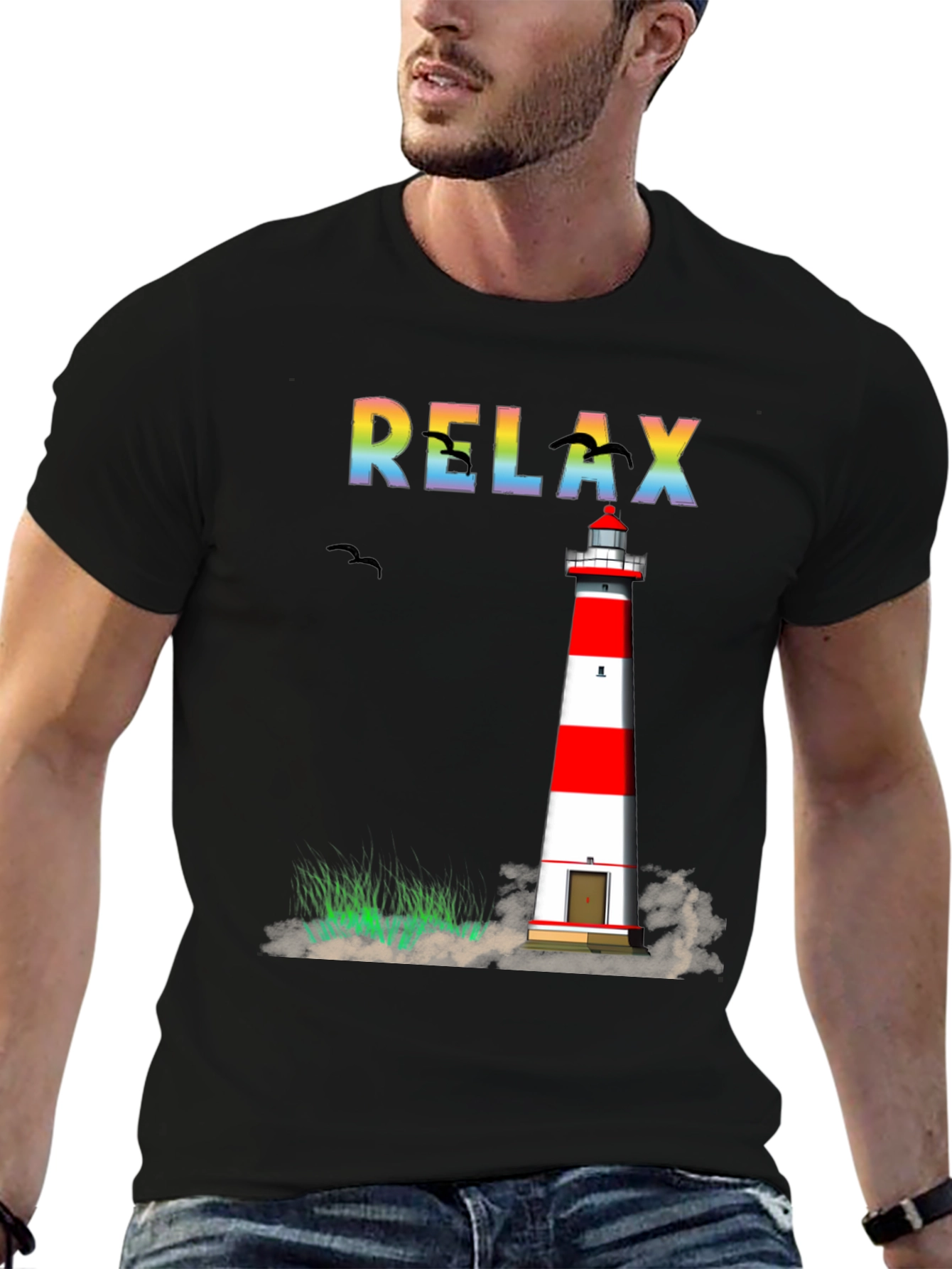 Relax Lighthouse Graphic T-Shirt - Coastal Style