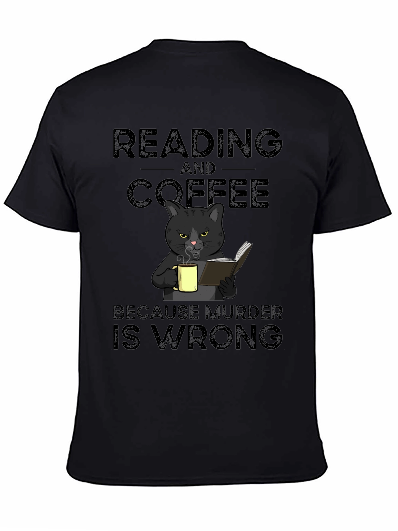 Reading and Coffee Cat Graphic T-Shirt