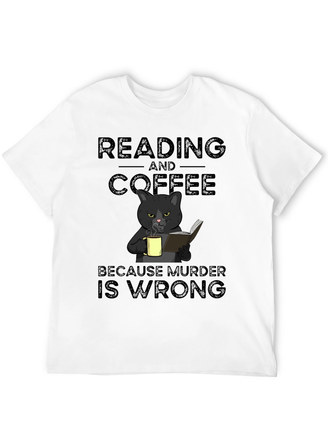Reading and Coffee Cat Graphic T-Shirt