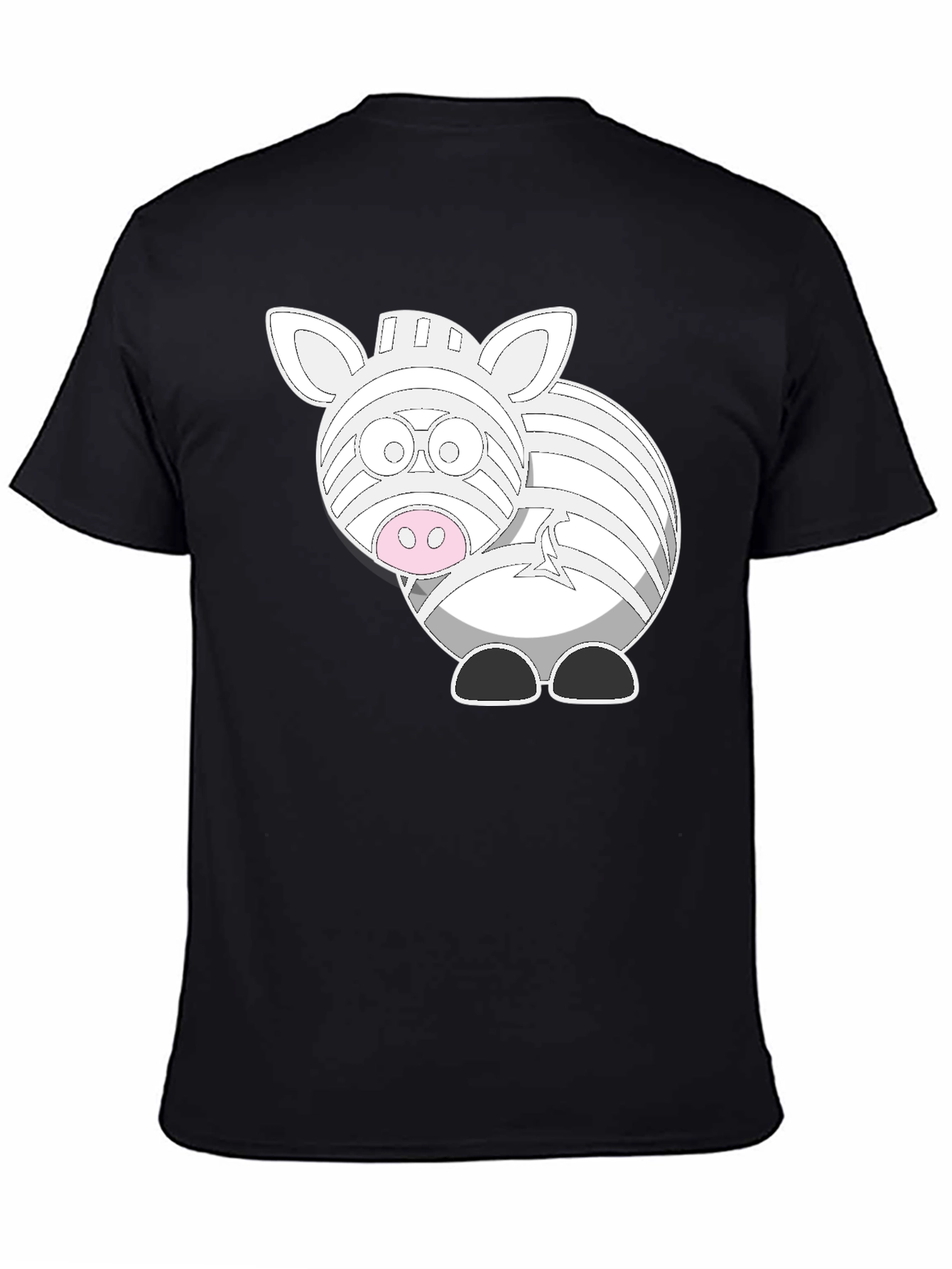 Zebra Cartoon Graphic T-Shirt - Black