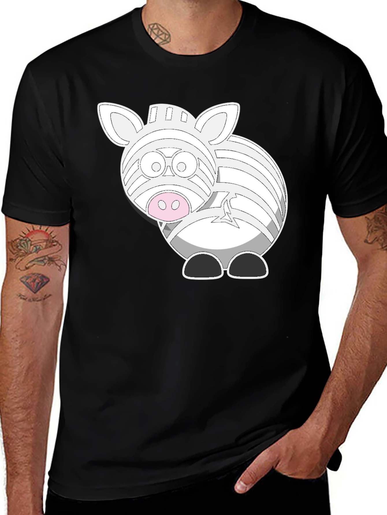 Zebra Cartoon Graphic T-Shirt - Black