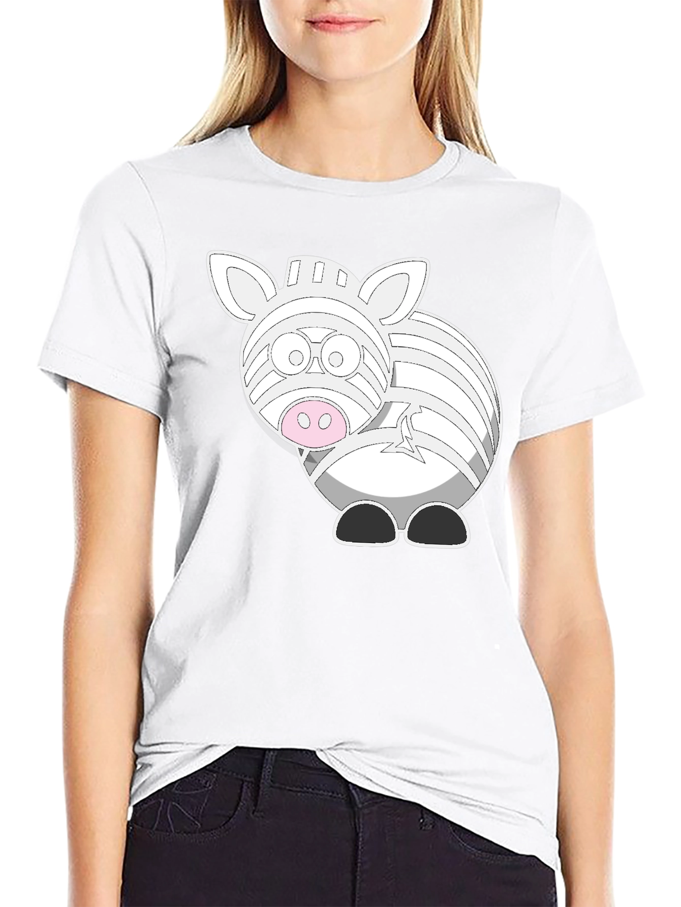 Zebra Cartoon Graphic T-Shirt - Black