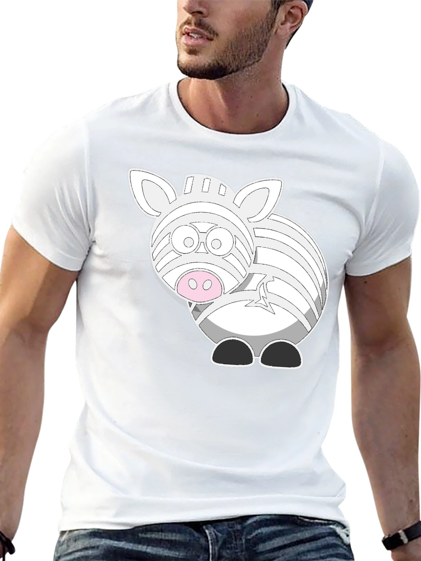 Zebra Cartoon Graphic T-Shirt - Black