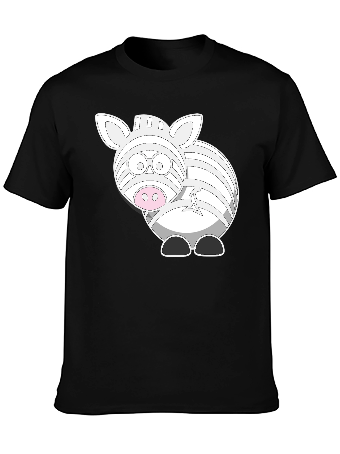 Zebra Cartoon Graphic T-Shirt - Black