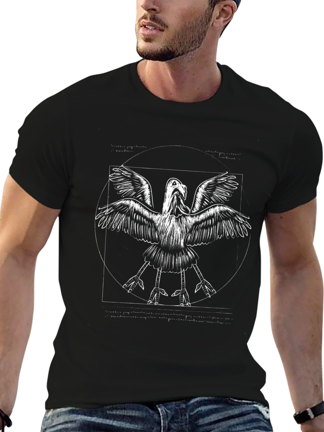 Vitruvian Bird T-Shirt - Anatomical Avian Design