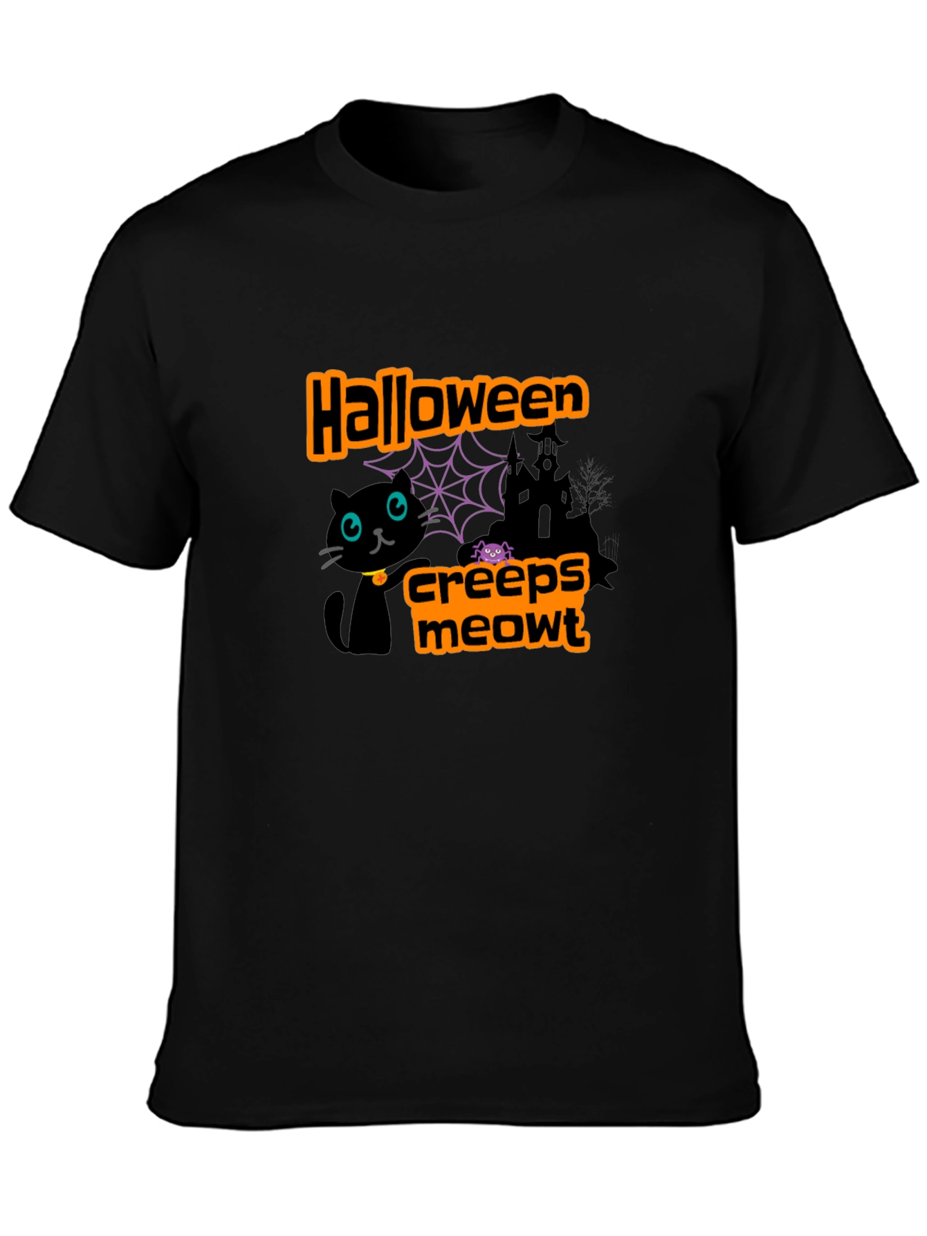 Halloween Creeps Meowt Black Graphic T-Shirt